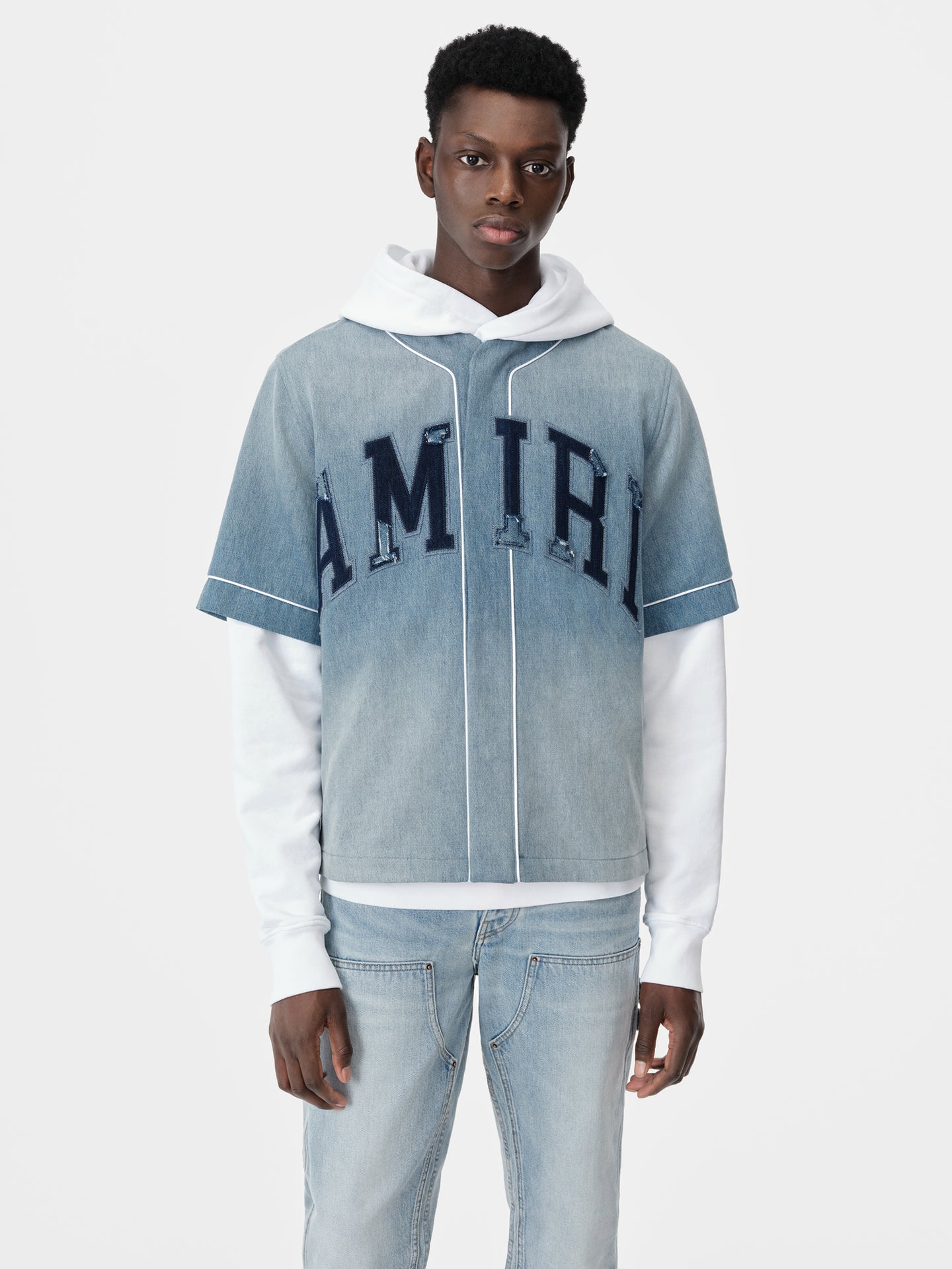 AMIRI SUNFADED BASEBALL SHIRT - Perfect Indigo