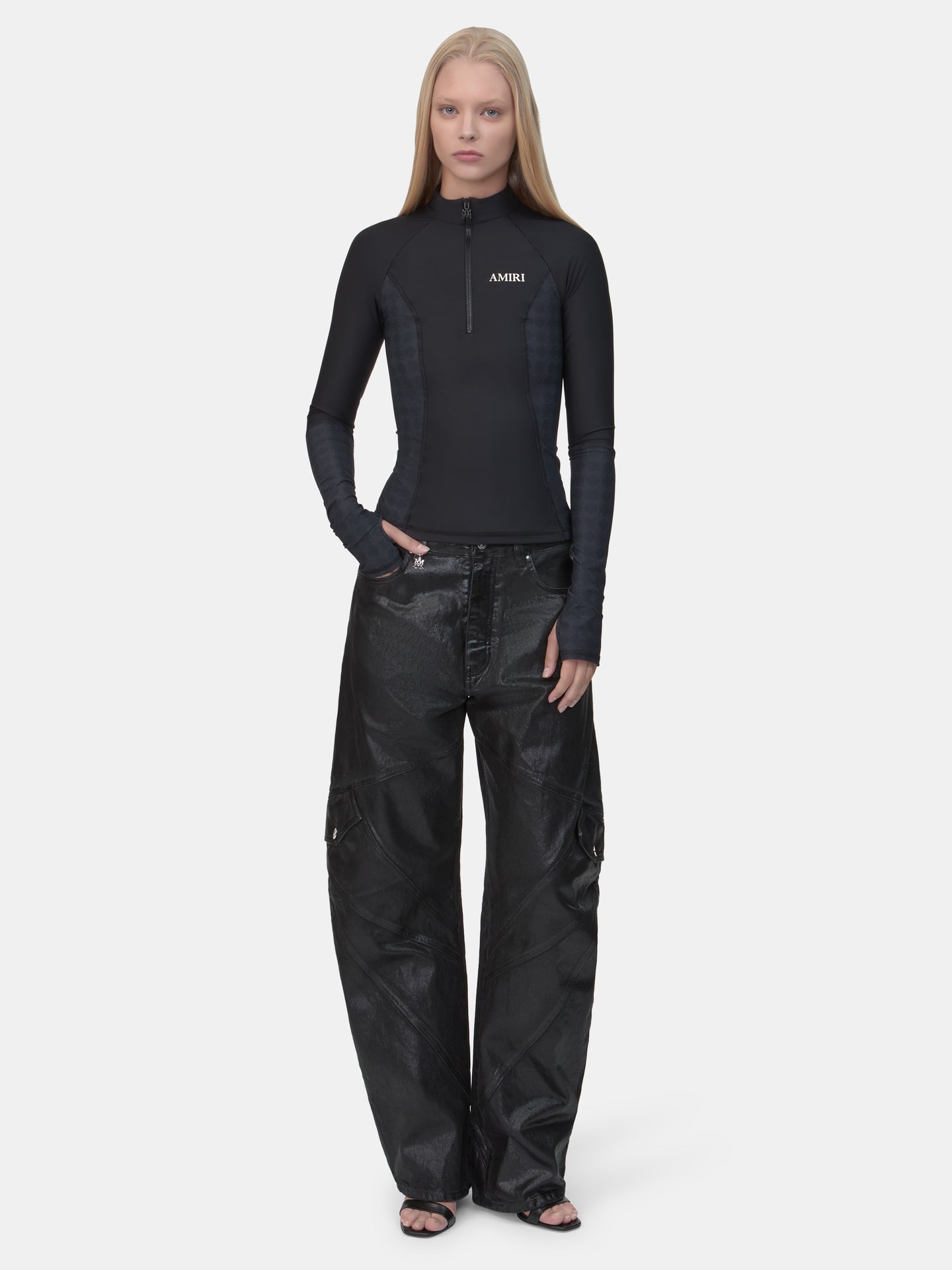 WOMEN - WOMEN'S MA QUAD LONG SLEEVE ZIP TOP - Black - AMIRI