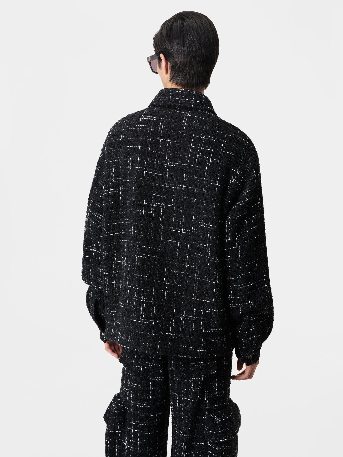 FLECK TWEED PADDED OVERSHIRT - Black