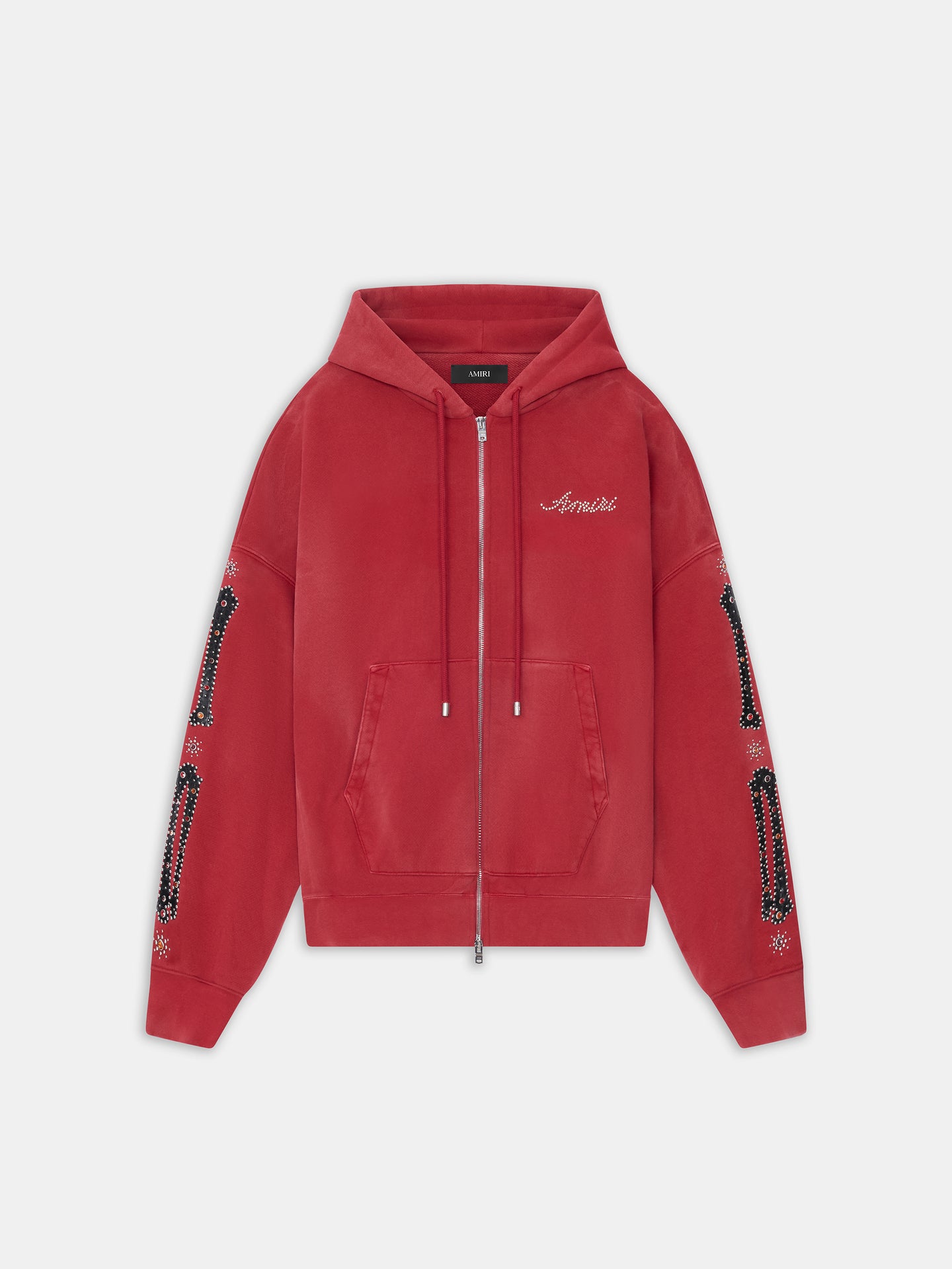 BONES STUDDED OVERSIZED ZIP HOODIE - Red Rose - AMIRI