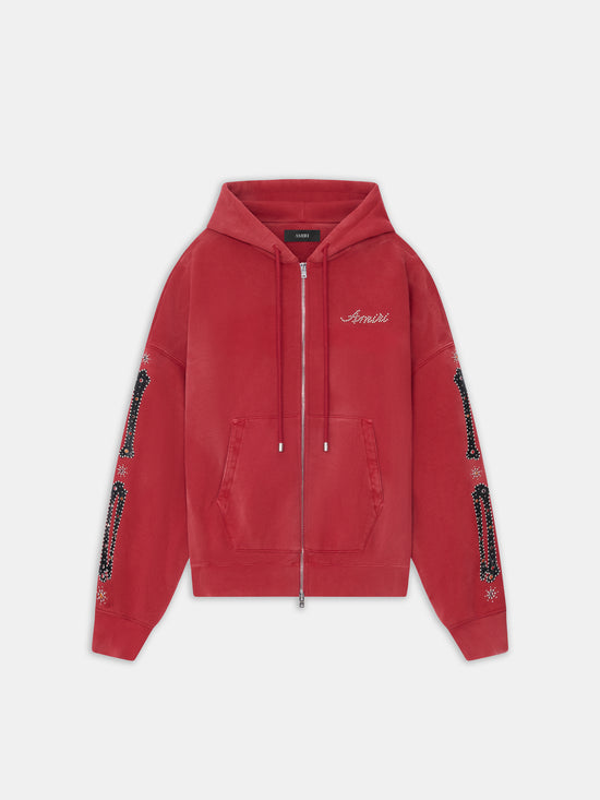 BONES STUDDED OVERSIZED ZIP HOODIE - Red Rose - AMIRI