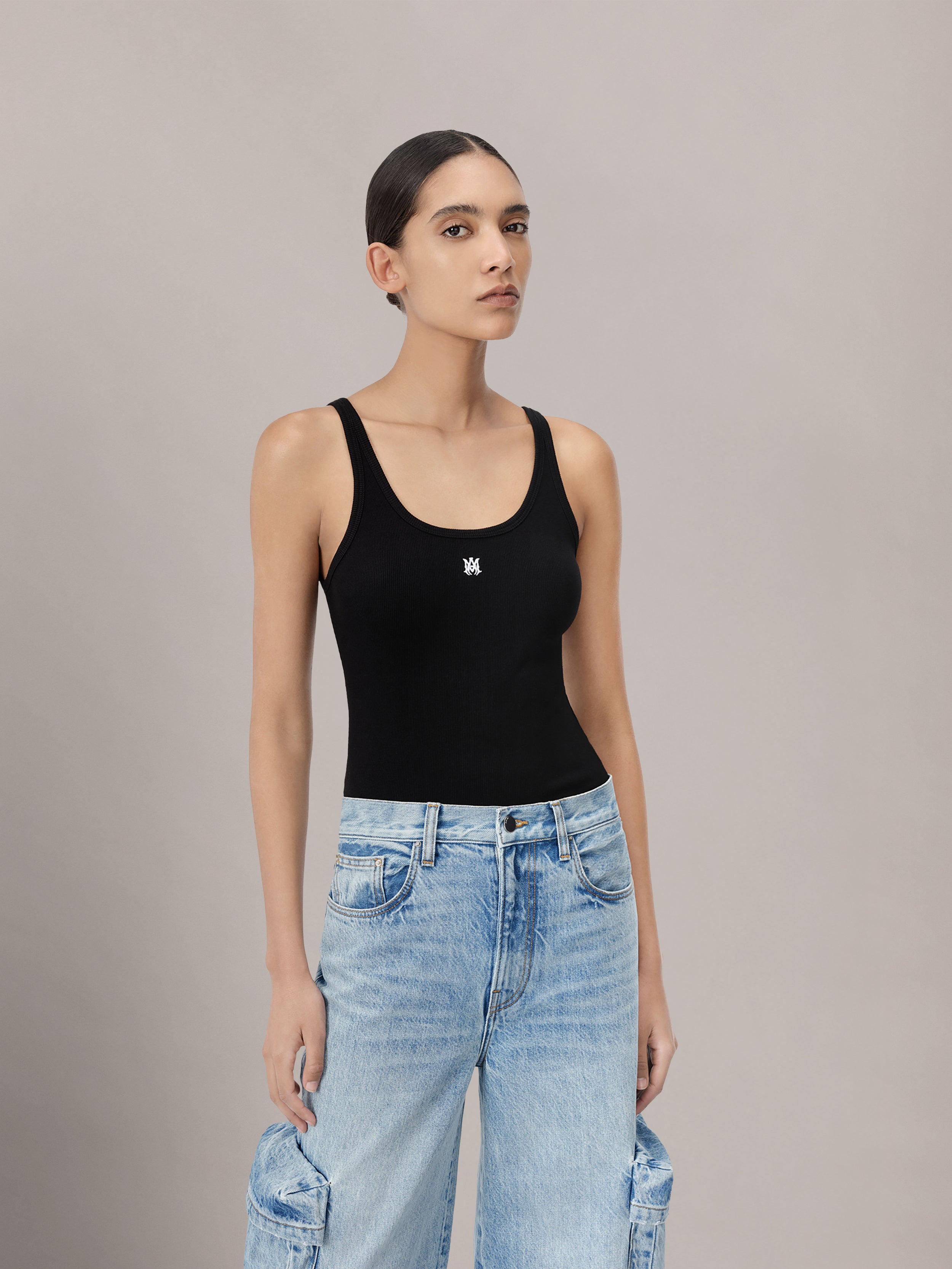 WOMEN - WOMEN'S MA EMBROIDERED RIBBED TANK - Black – AMIRI