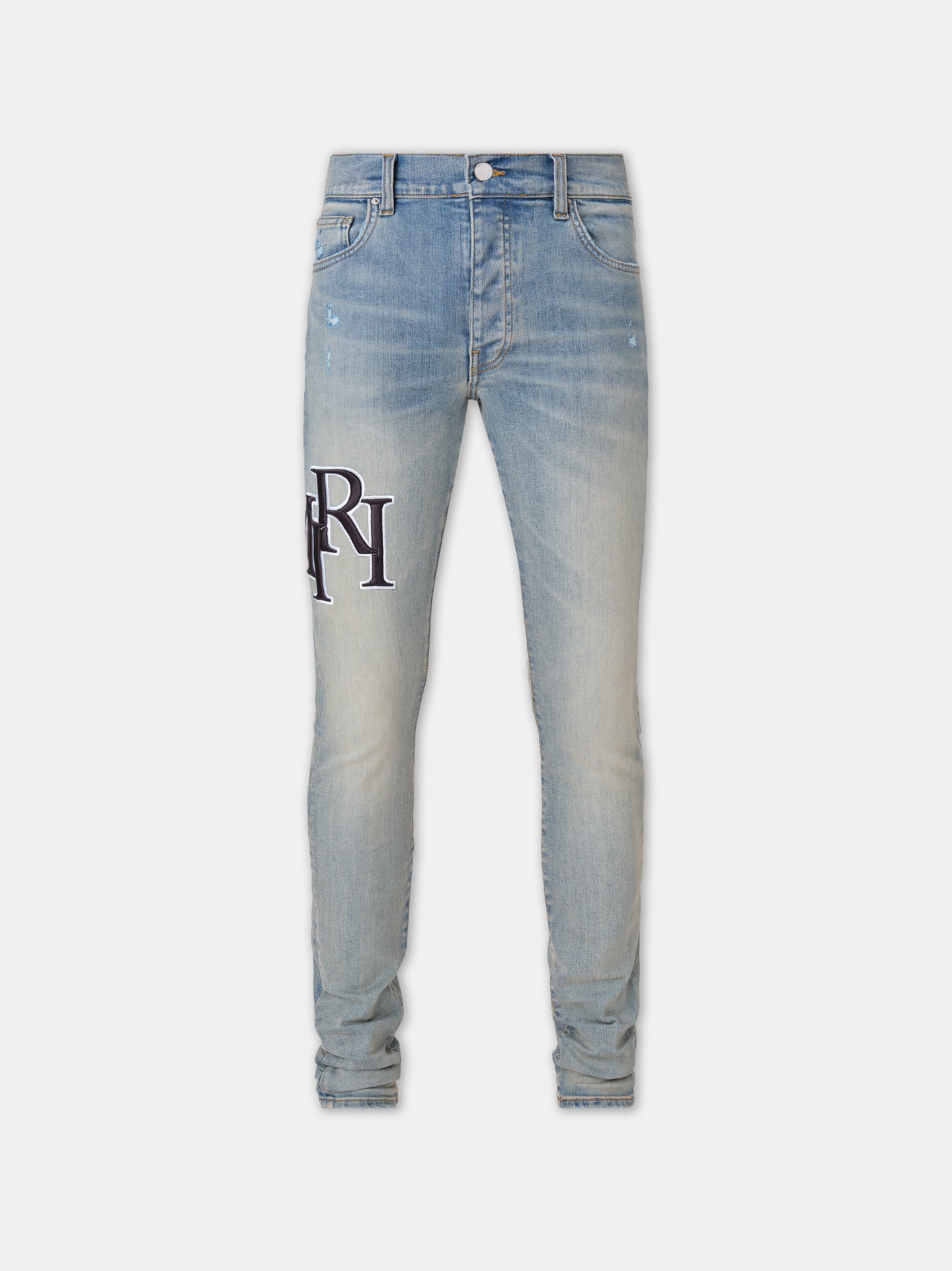 STAGGERED EMBROIDERED LOGO JEAN - Antique Indigo