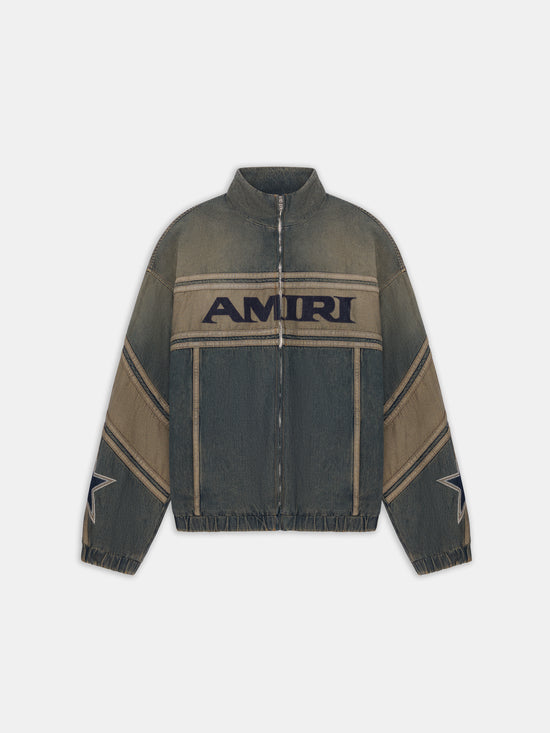 AMIRI SPORT DENIM TRACK JACKET - Worn Slate - AMIRI