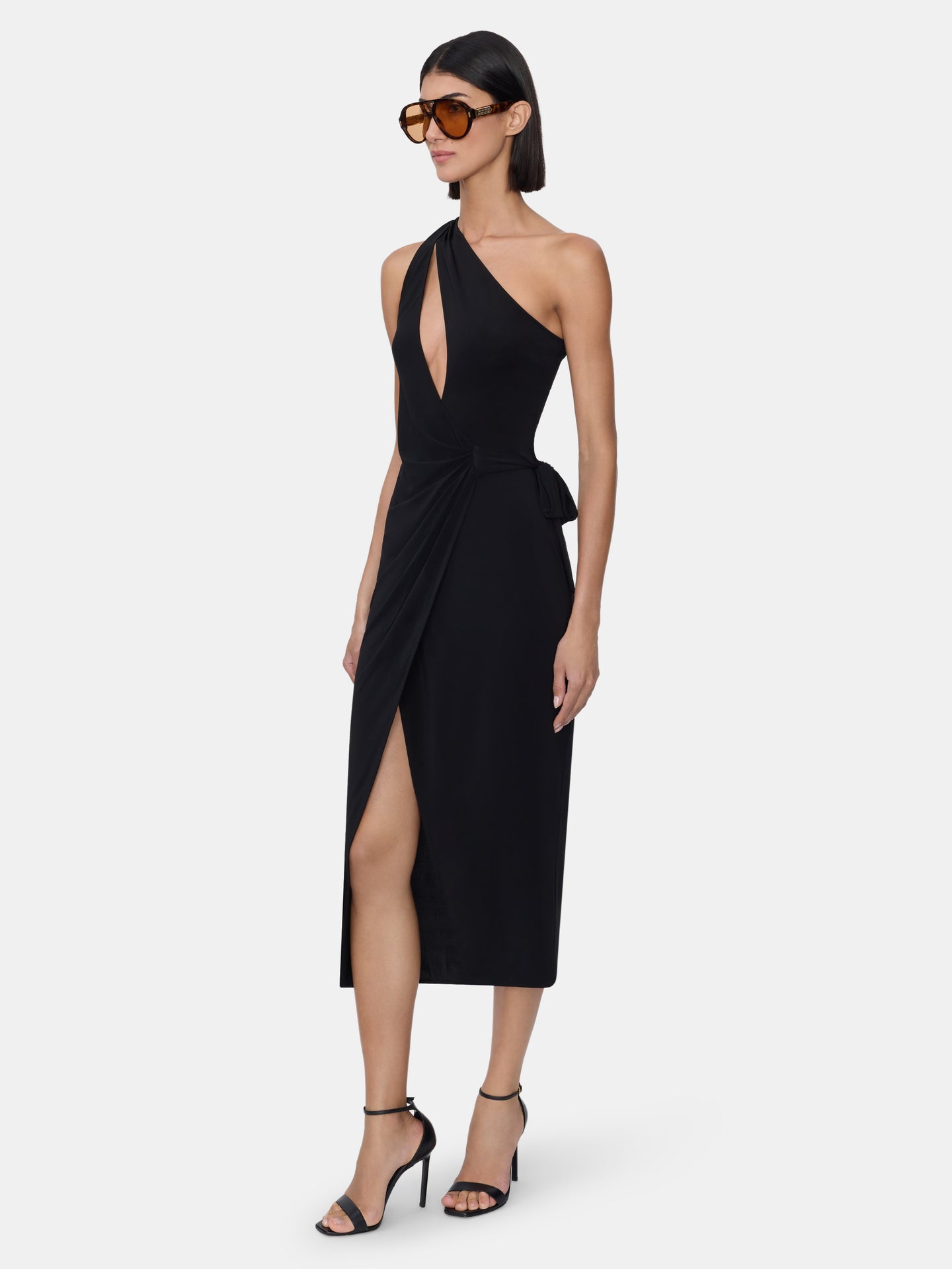 WOMEN - WOMEN'S ONE SHOULDER WRAP DRESS - BLACK - AMIRI