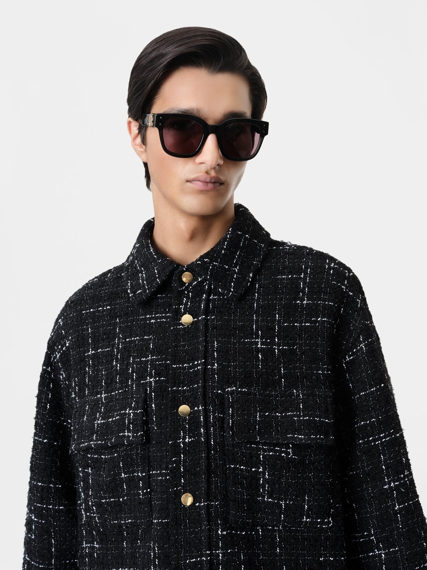 FLECK TWEED PADDED OVERSHIRT - Black