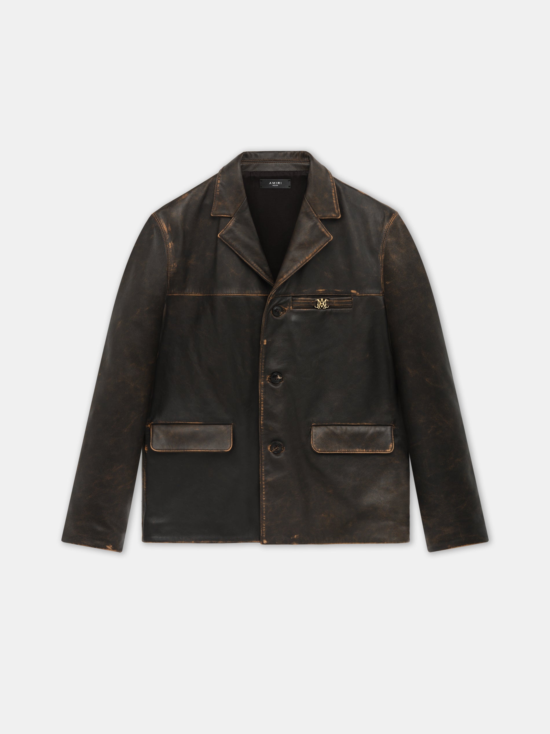 Product TUMBLED LEATHER SINGLE BREASTED JACKET - Dark Brown featured image