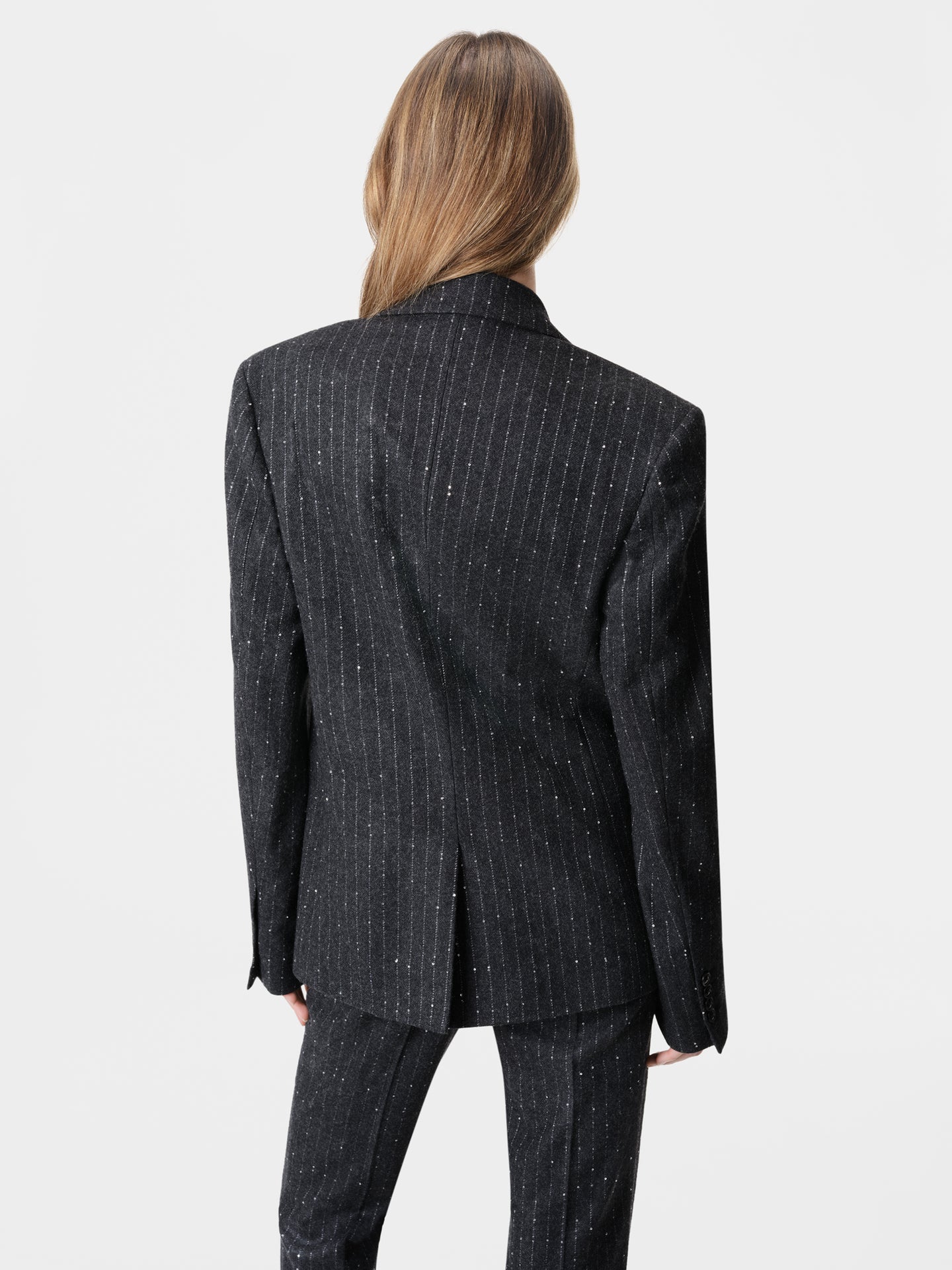 WOMEN - WOMEN'S SEQUIN PINSTRIPE BLAZER - Dark Grey