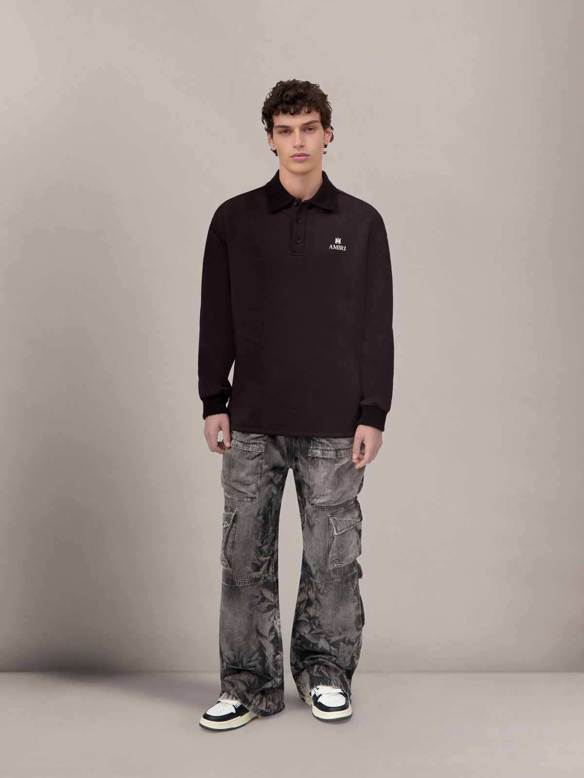 MA OVERSIZED LONG SLEEVE POLO - Black - AMIRI