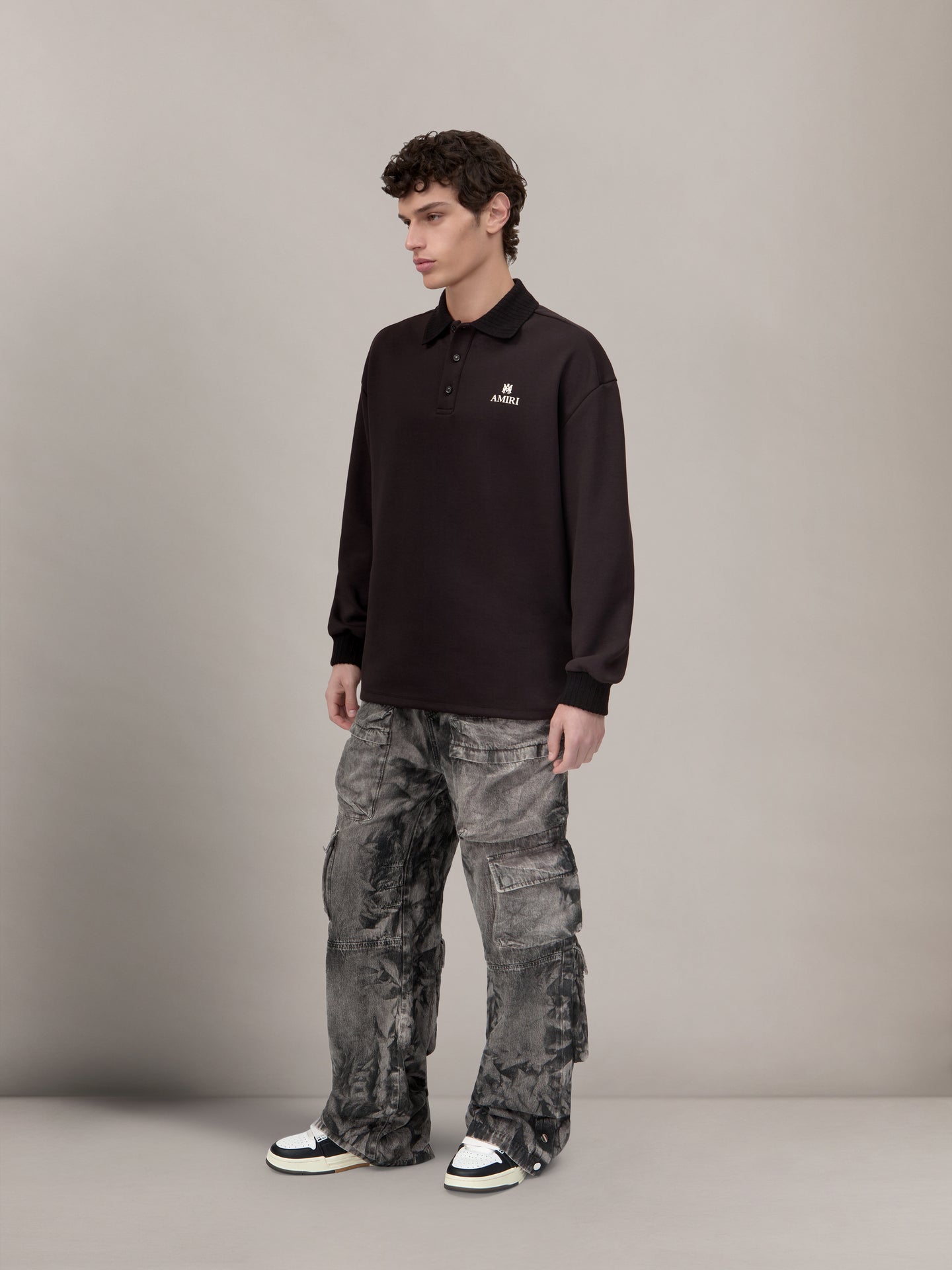 MA OVERSIZED LONG SLEEVE POLO - Black - AMIRI