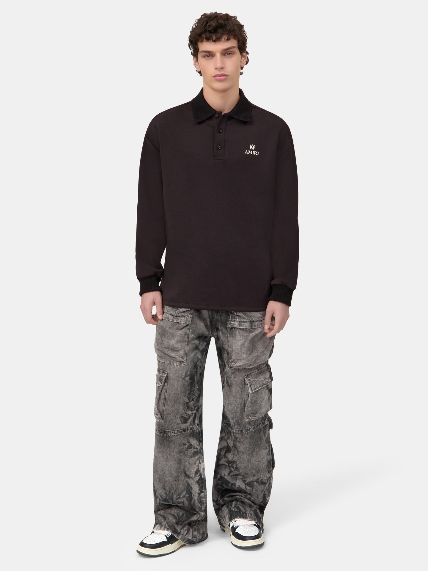 MA OVERSIZED LONG SLEEVE POLO - Black - AMIRI