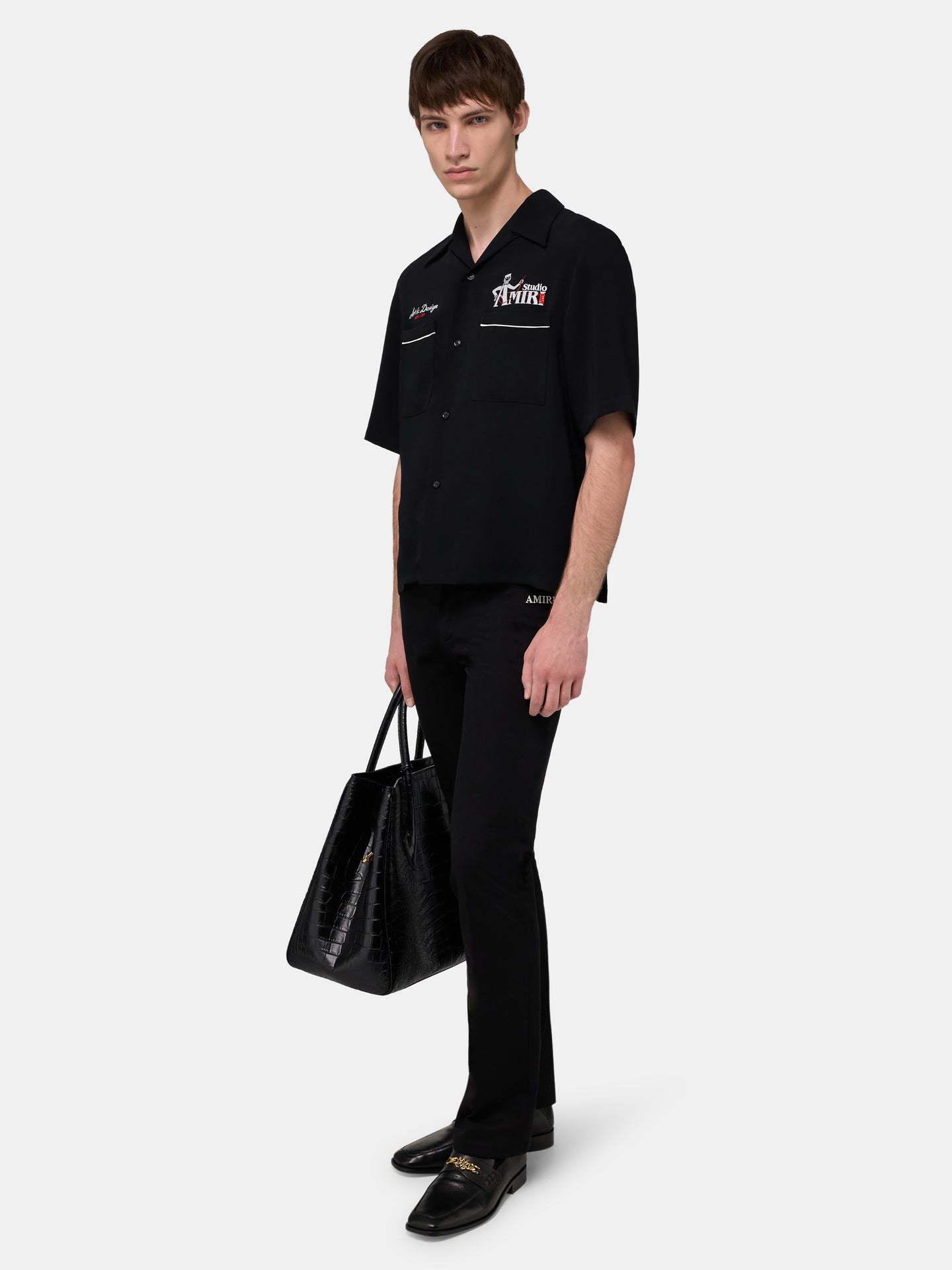 AMIRI STUDIO CREPE CAMP SHIRT - Black - AMIRI