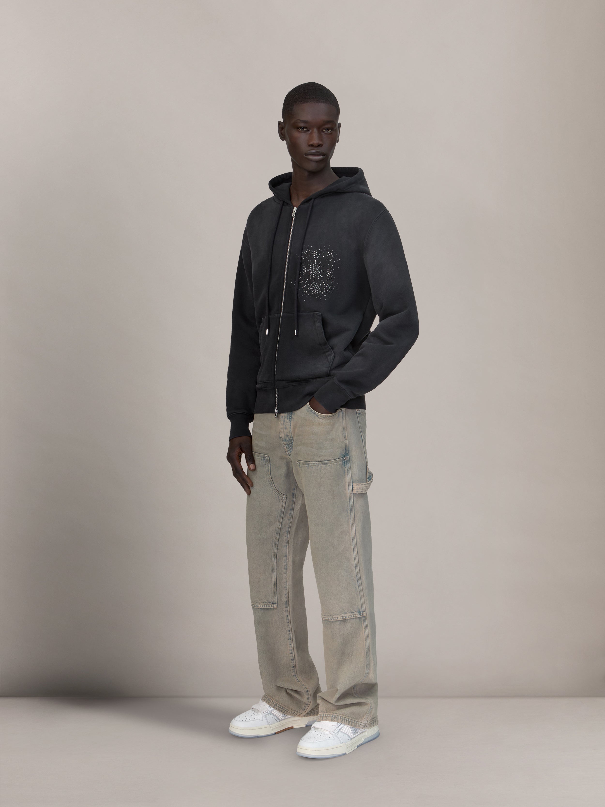 MA QUAD CRYSTAL ZIP HOODIE - Black