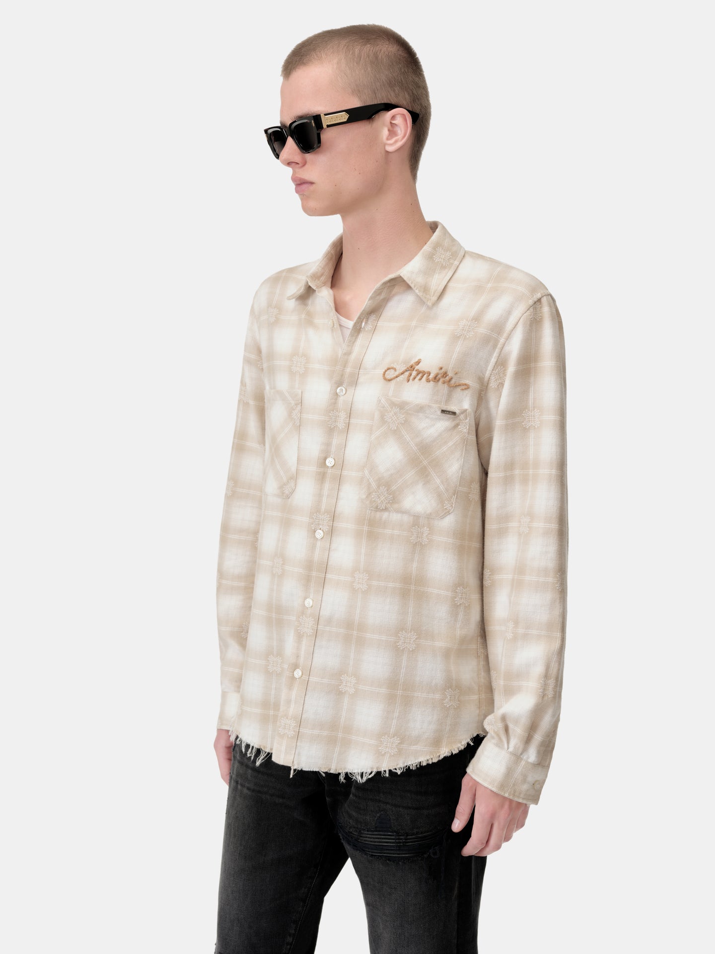 BLEACH BANDANA PATCH FLANNEL - Light Camel - AMIRI