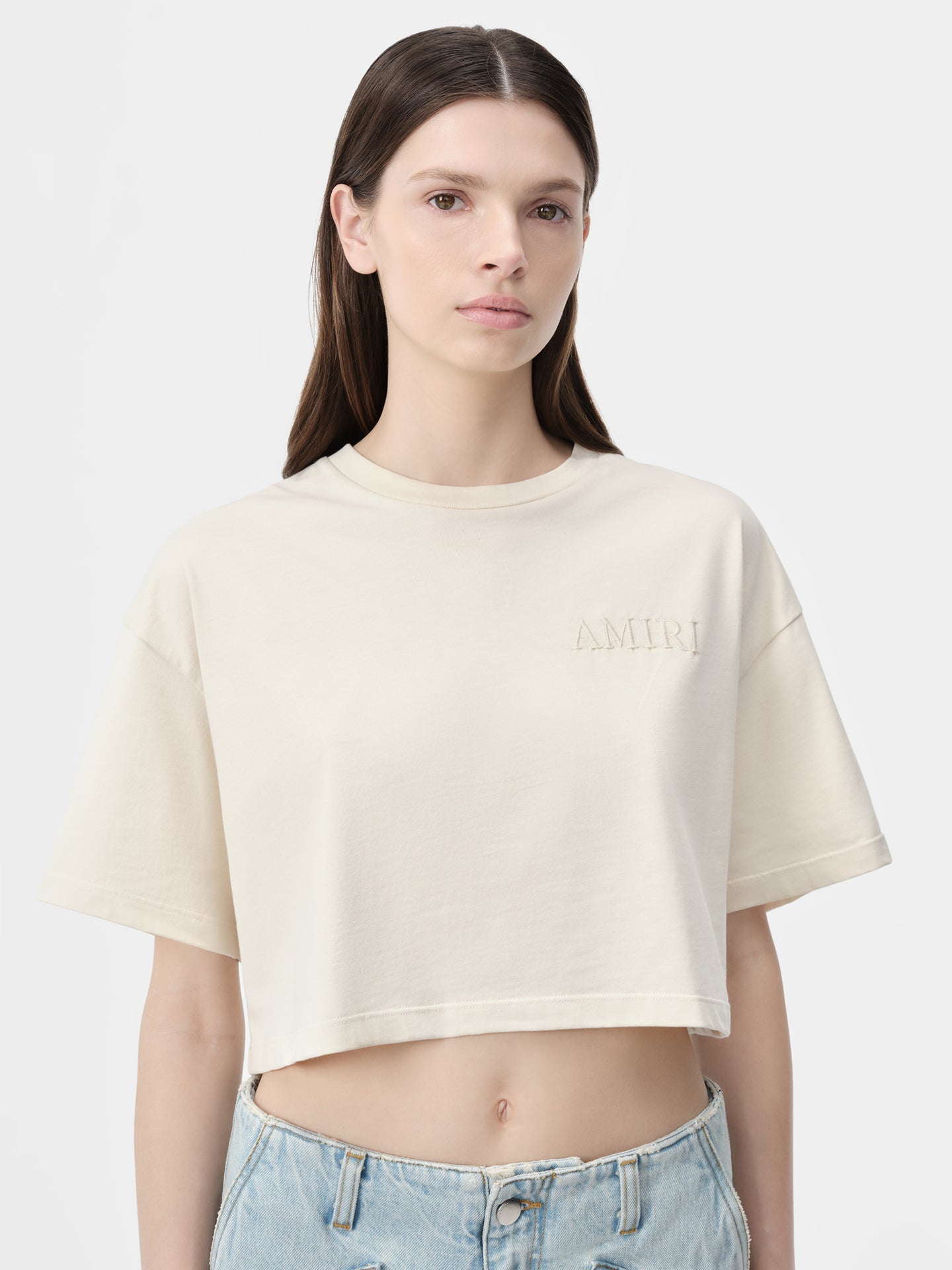 WOMEN - WOMEN'S AMIRI EMBROIDERED CROPPED TEE - Alabaster