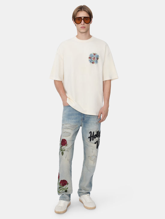 CRYSTAL OUT FOR TROUBLE OVERSIZED TEE - IVORY - AMIRI