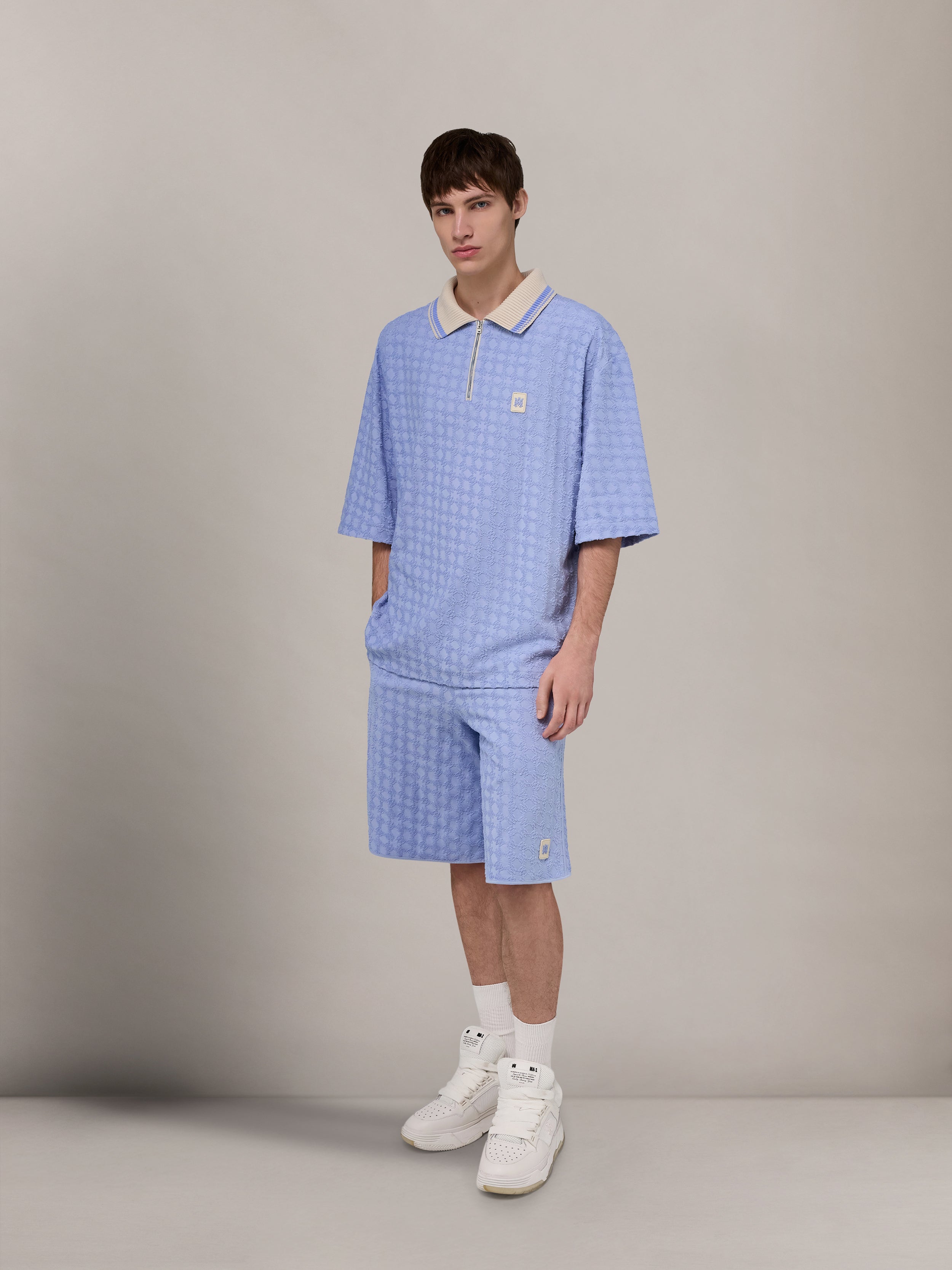 AMIRI【未使用品】MA Quadボーリングシャツ サイズL MA QUAD ZIP TOWELING POLO - Skyline Blue