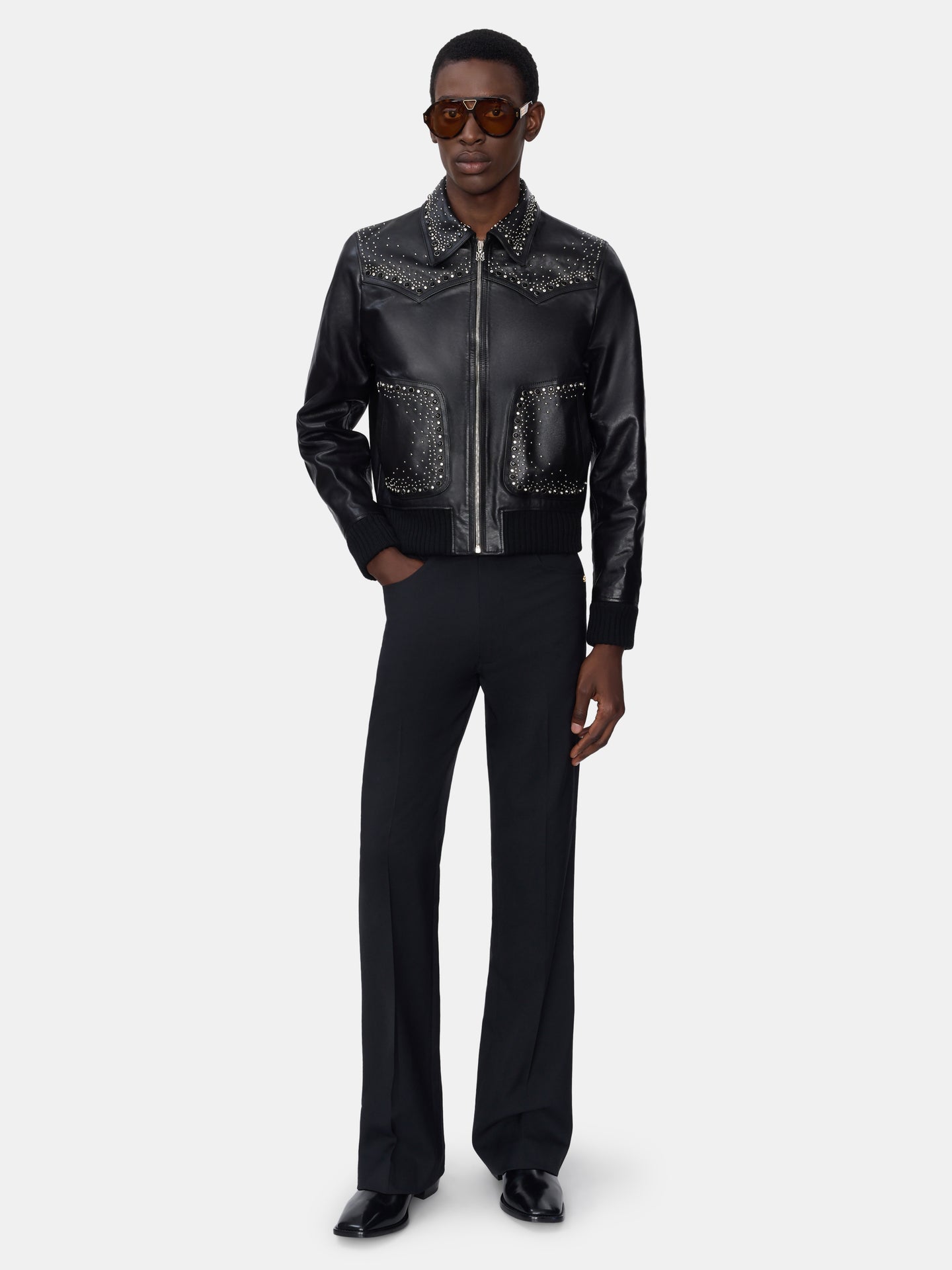 CRYSTAL LEATHER WESTERN JACKET - BLACK - AMIRI