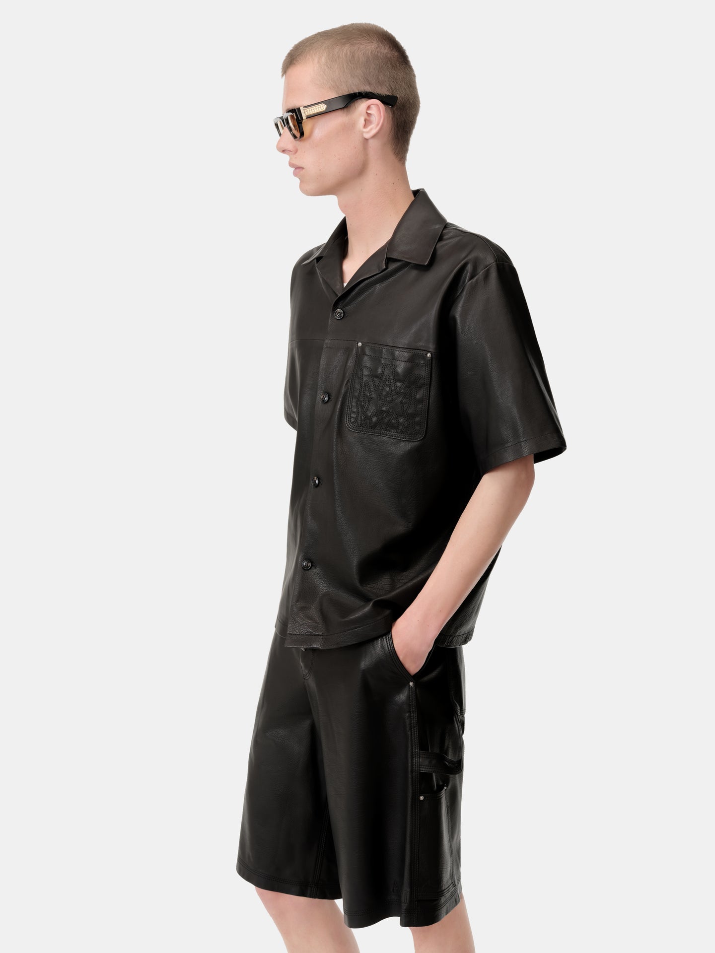 MA LEATHER CAMP SHIRT - Black - AMIRI