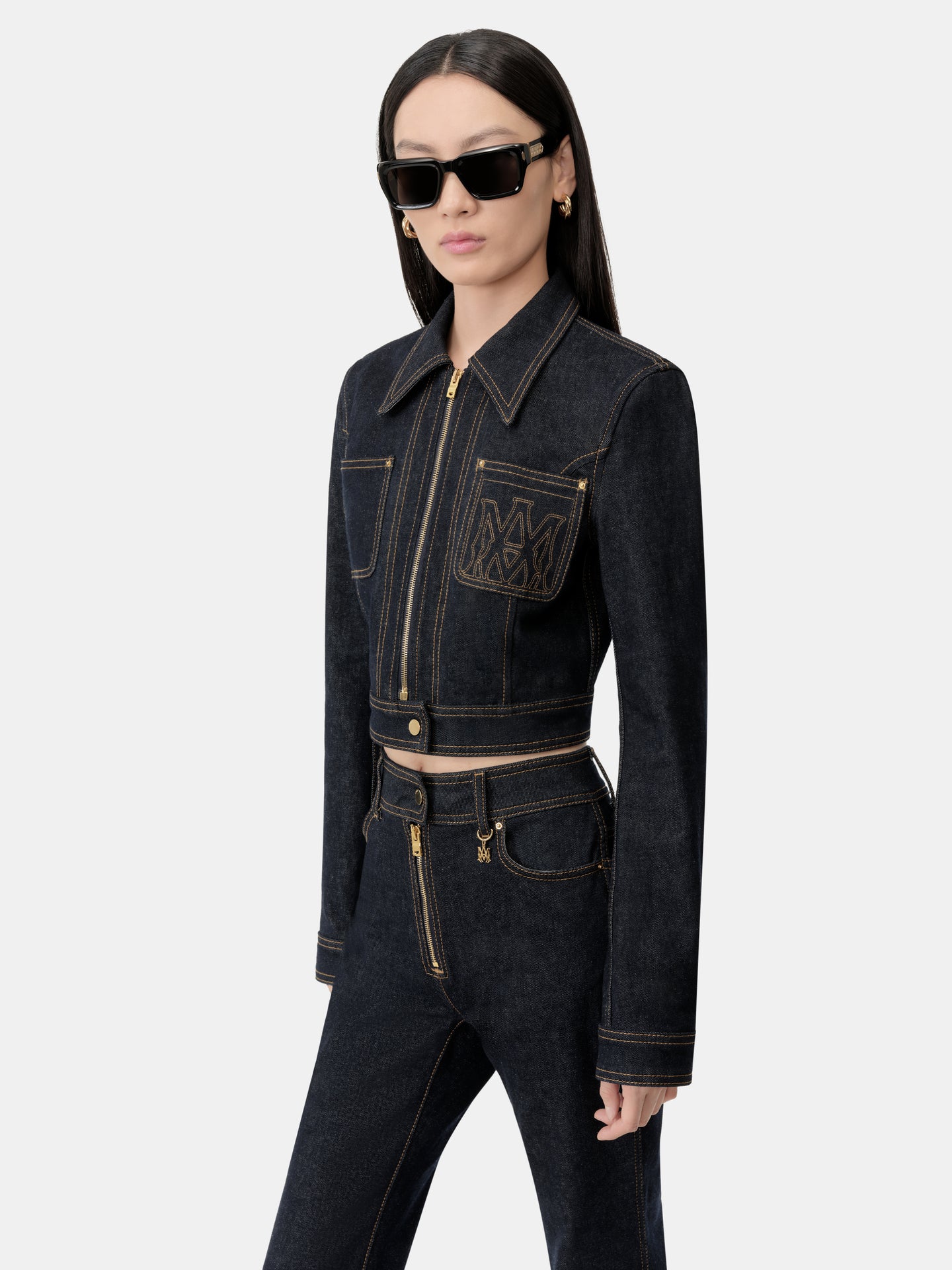 WOMEN - WOMEN'S ZIP UP CROPPED DENIM JACKET - Raw Indigo - AMIRI