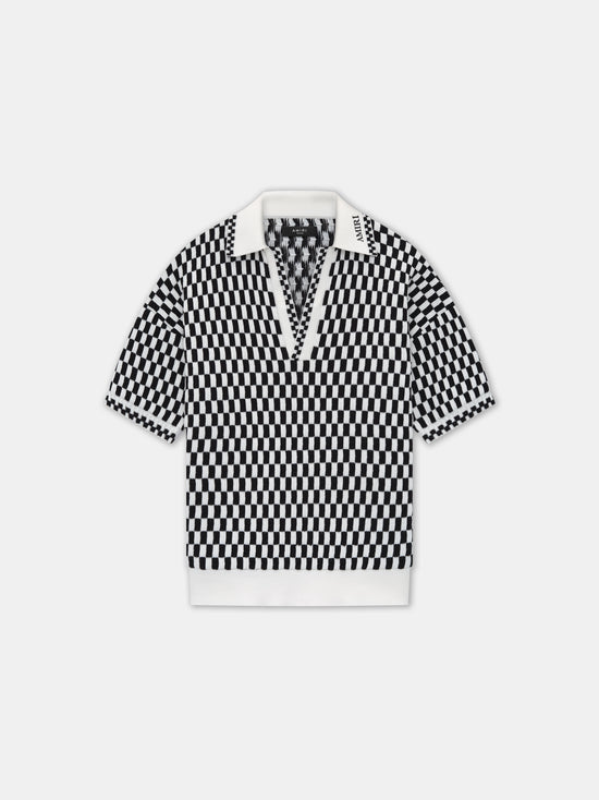 CHECKERED OVERSIZED POLO - Black