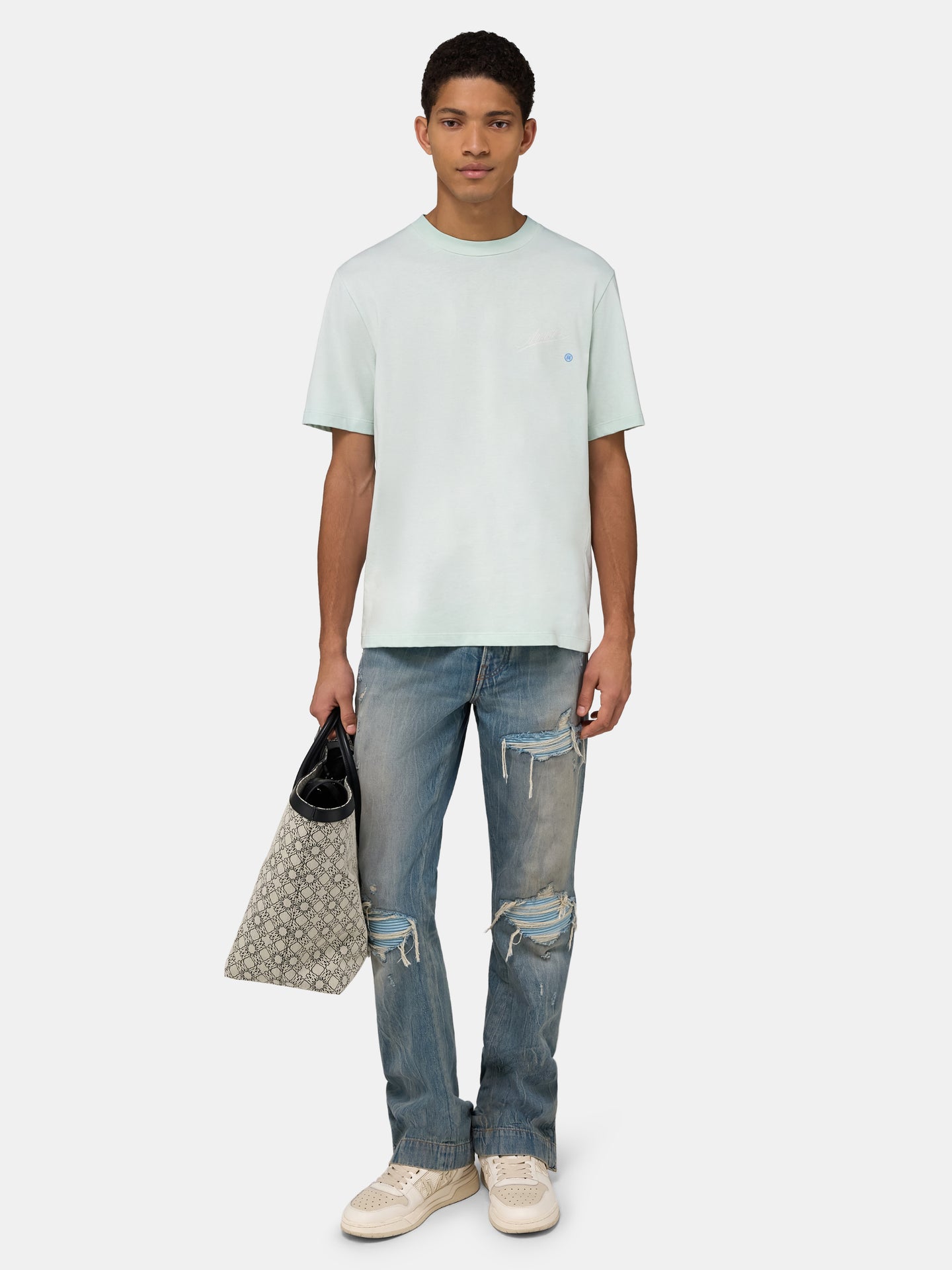 AMIRI QUALITY GOODS LABEL TEE - Powder Teal - AMIRI