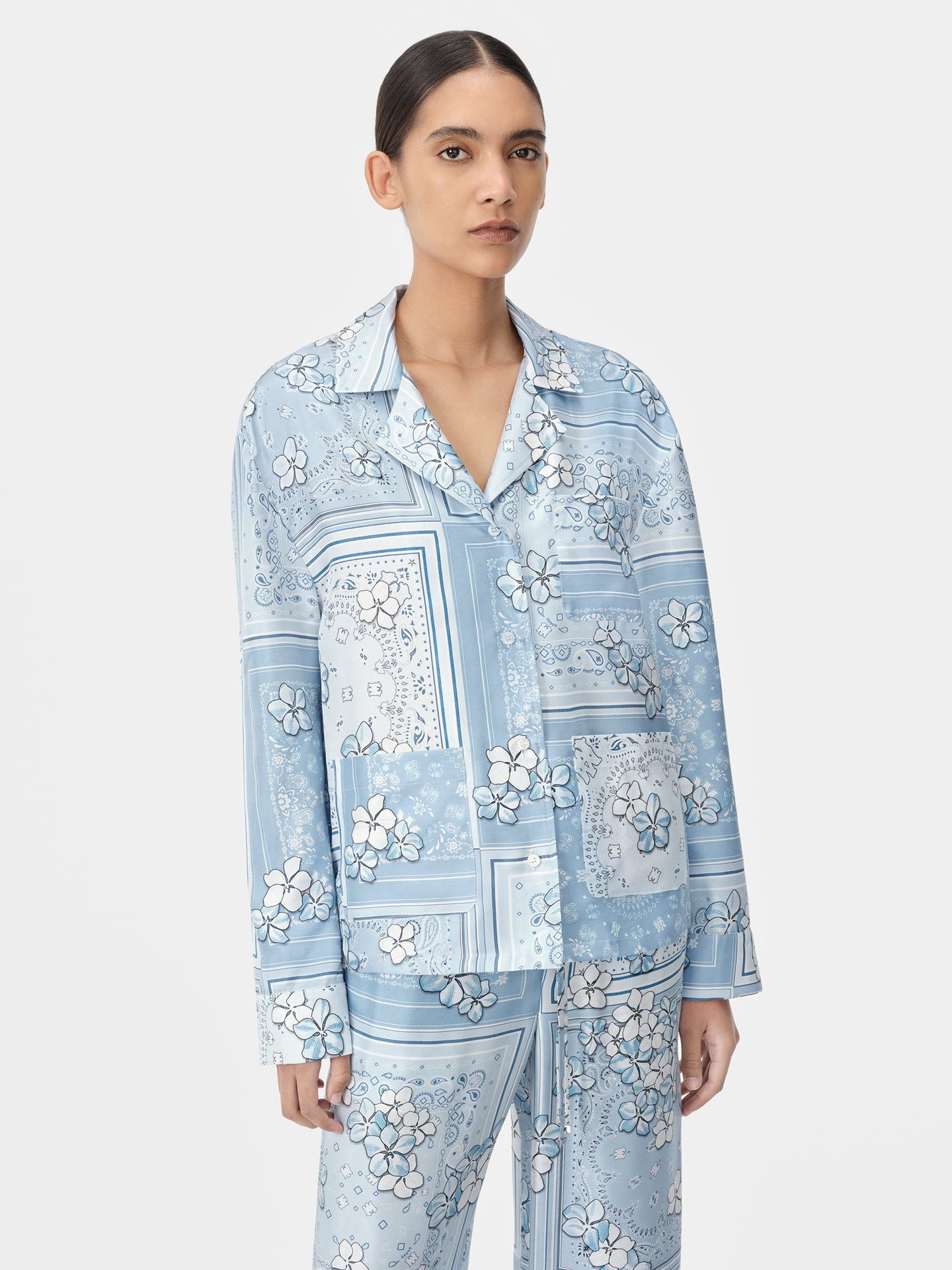 WOMEN - WOMEN'S BANDANA FLORAL PJ SHIRT - Cerulean