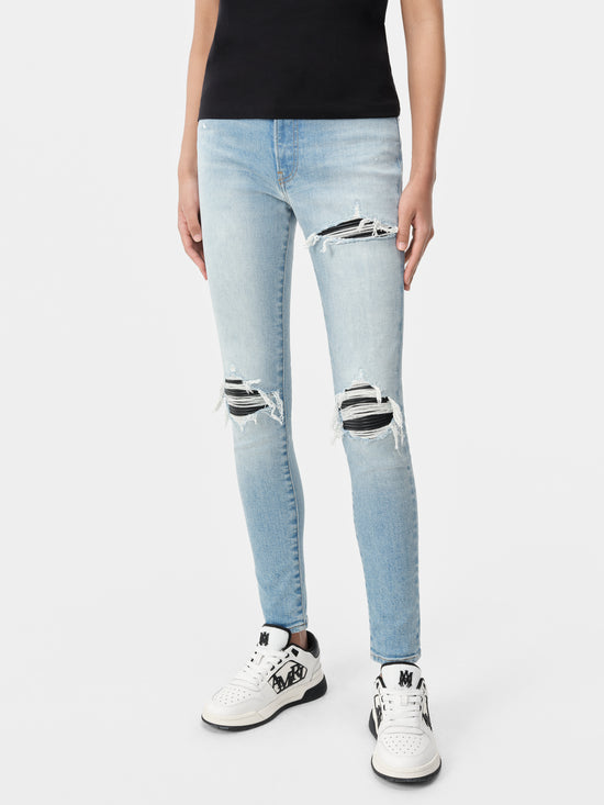 AMIRI Women's MX1 Jean in Antique Indigo with Amiri Core Logo Tee in Black and White Black Classic Low Sneakers