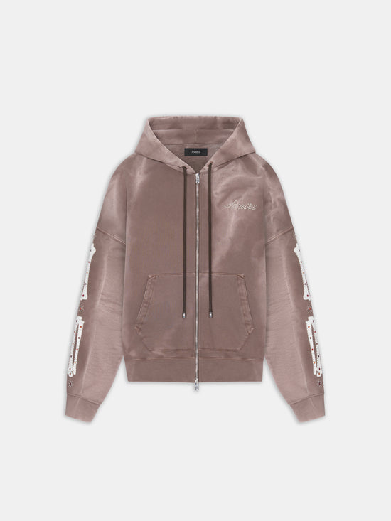 WOMEN - WOMEN'S BONES STUDDED ZIP HOODIE - Dark Brown - AMIRI