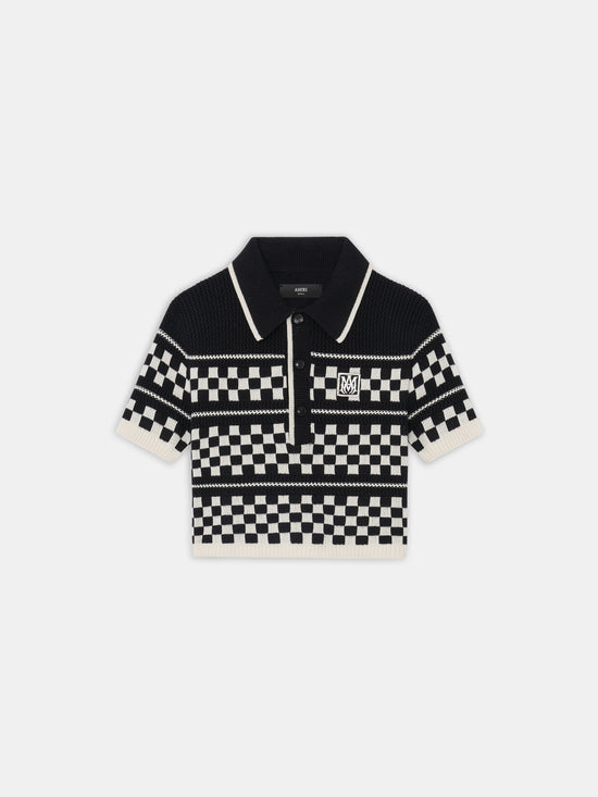 WOMEN - WOMEN'S CHECKERED MESH POLO - Black - AMIRI
