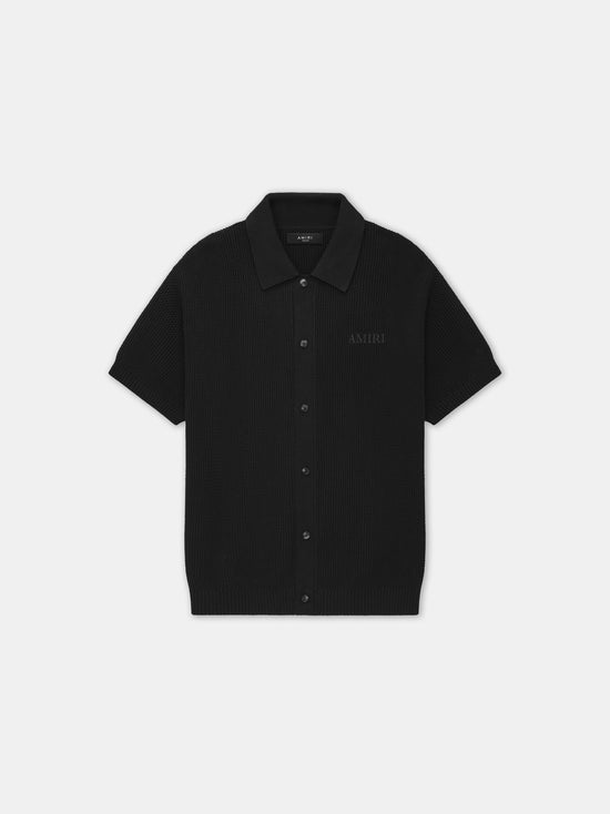 CROCHET MESH OVERSIZED BUTTON POLO - Black