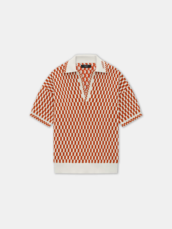 CHECKERED OVERSIZED POLO - Burnt Orange