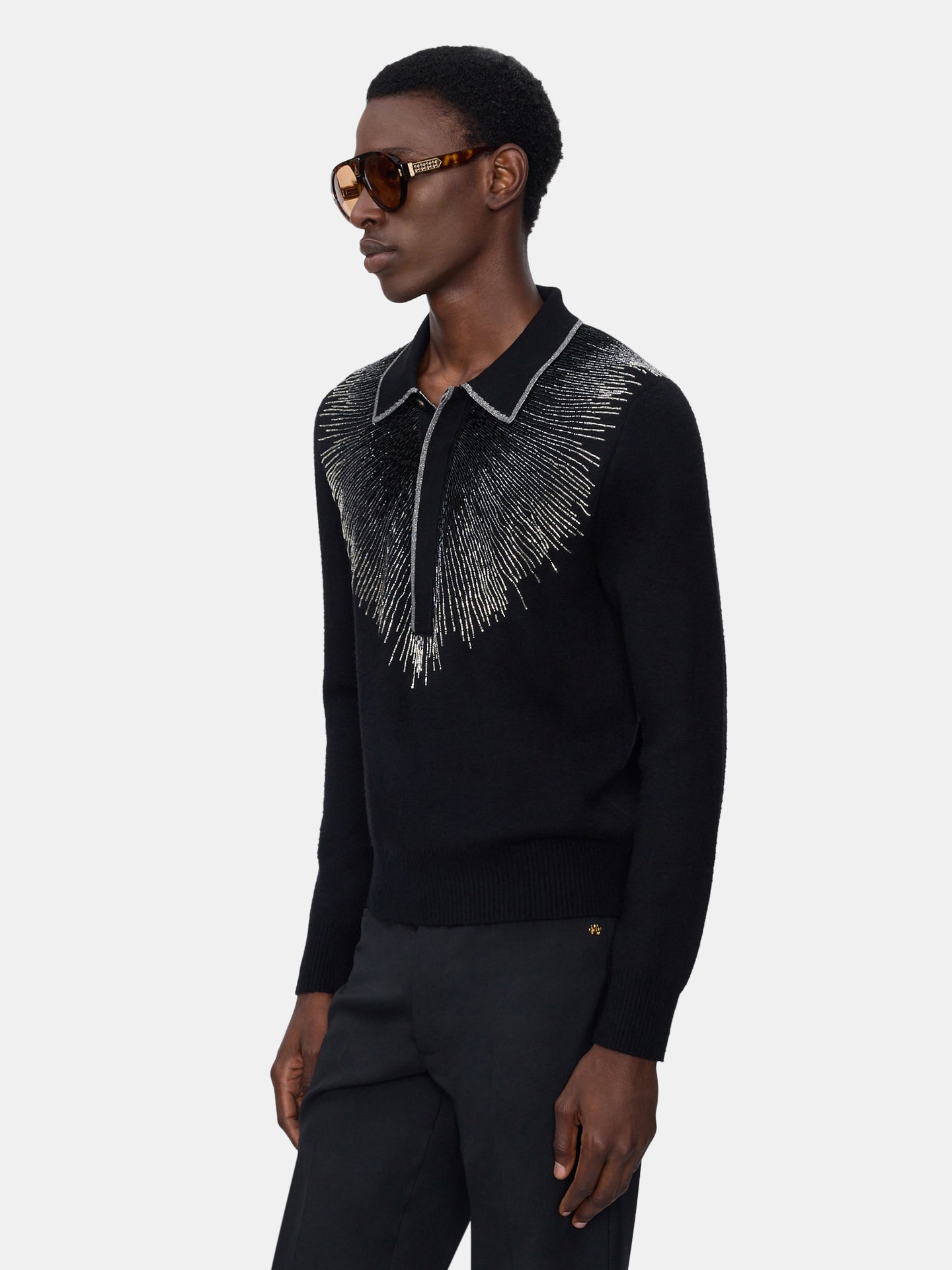 CRYSTAL LONG SLEEVE POLO - BLACK - AMIRI