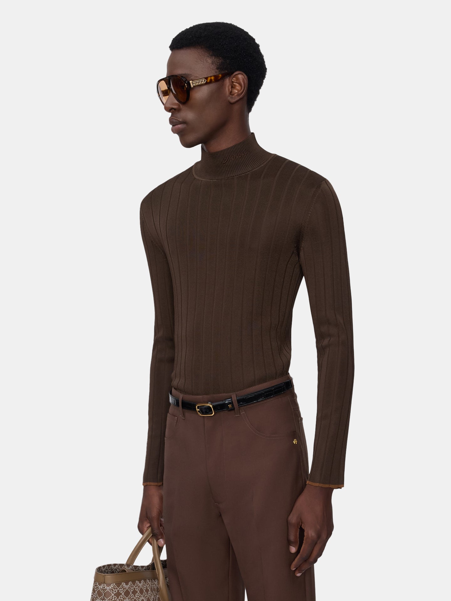 SCRIPT MOCK NECK SWEATER - DARK BROWN - AMIRI