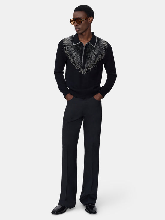 CRYSTAL LONG SLEEVE POLO - BLACK - AMIRI