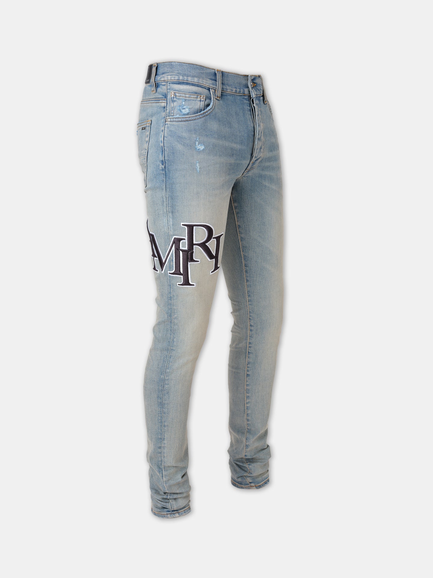 STAGGERED EMBROIDERED LOGO JEAN - Antique Indigo