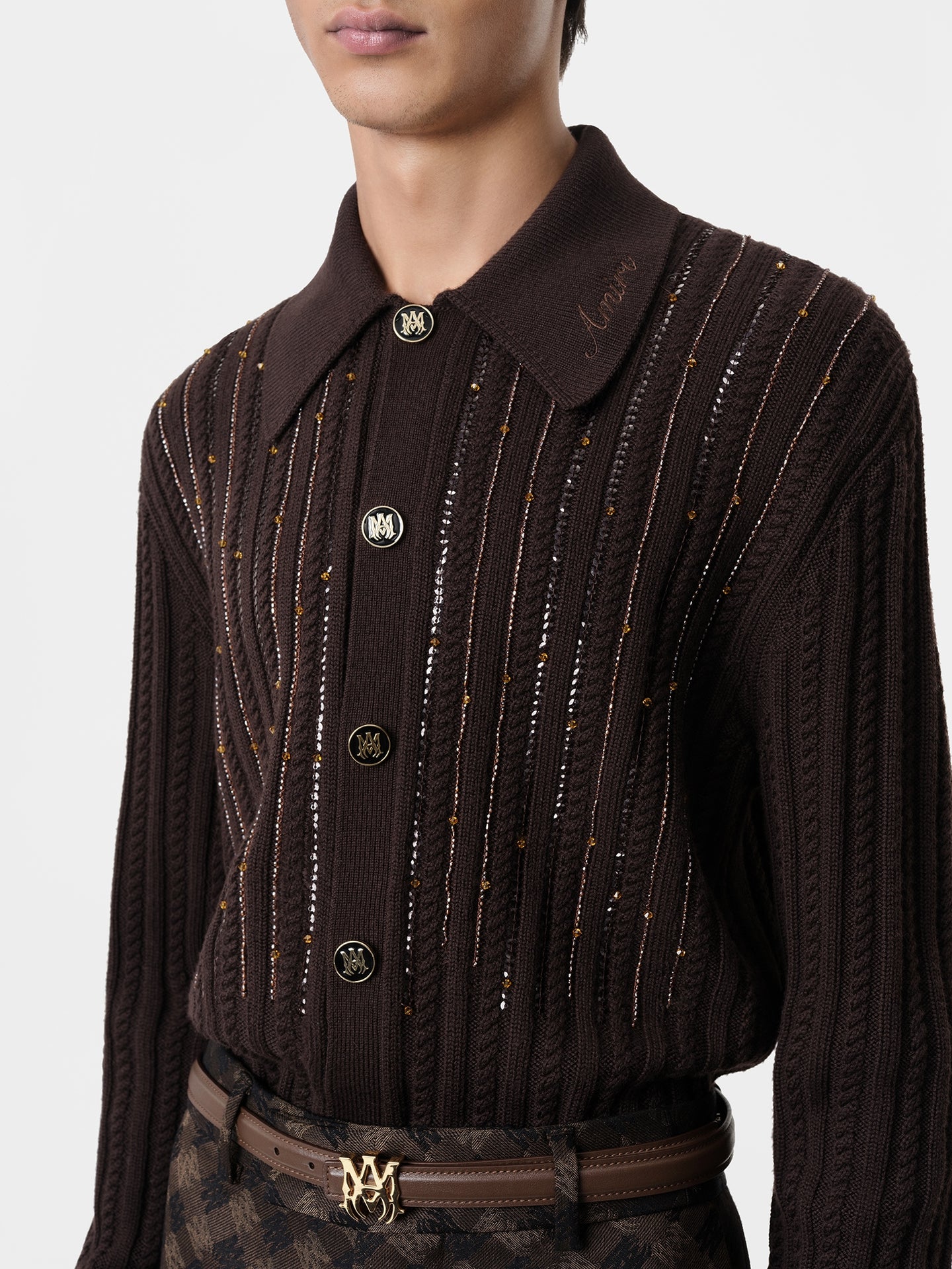 LONG SLEEVE POLO - Dark Brown