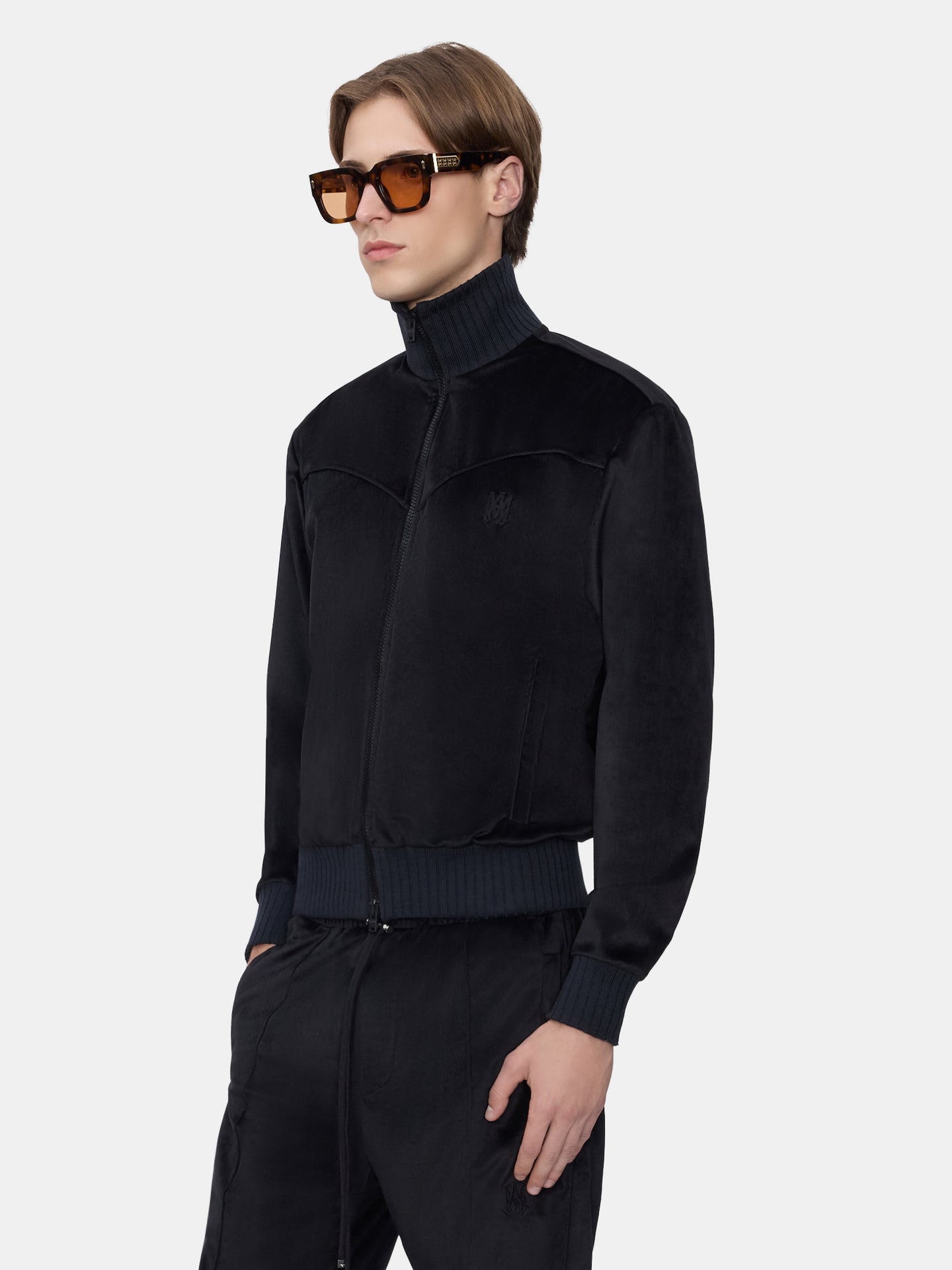 VELVET TRACK JACKET - BLACK