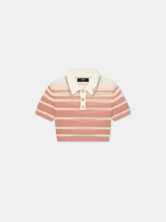 WOMEN - WOMEN'S STRIPE CROPPED POLO - Dusk Pink - AMIRI