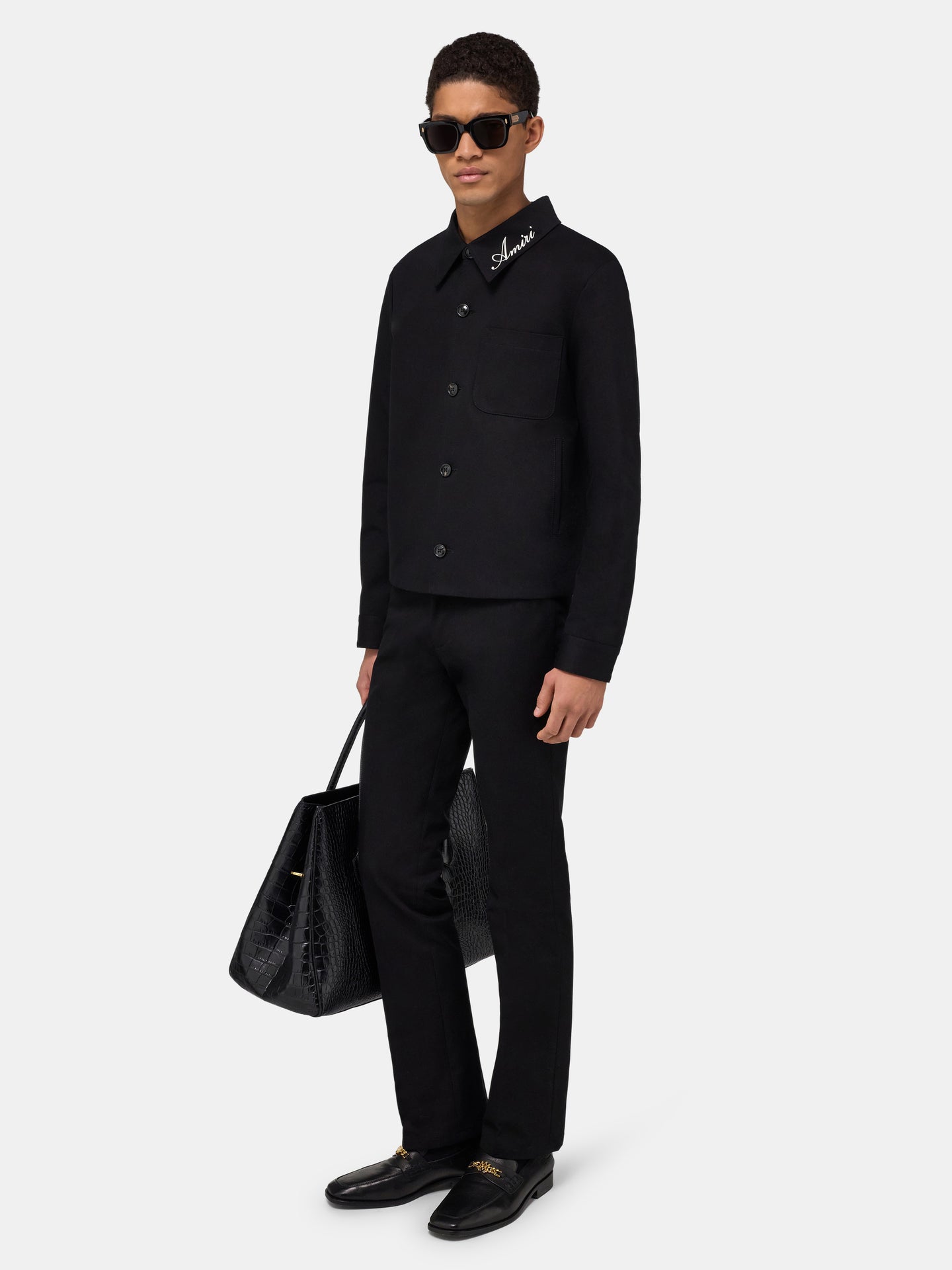SCRIPT COLLAR SHIRT JACKET - Black - AMIRI
