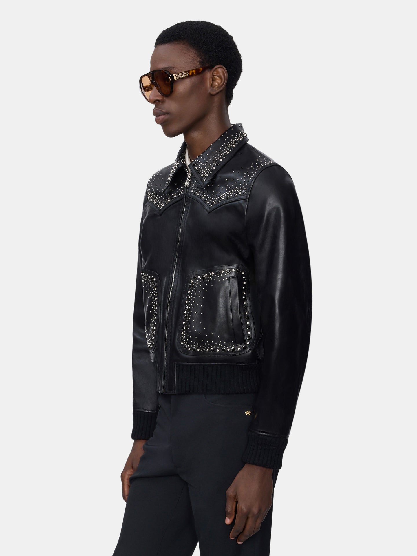 CRYSTAL LEATHER WESTERN JACKET - BLACK - AMIRI