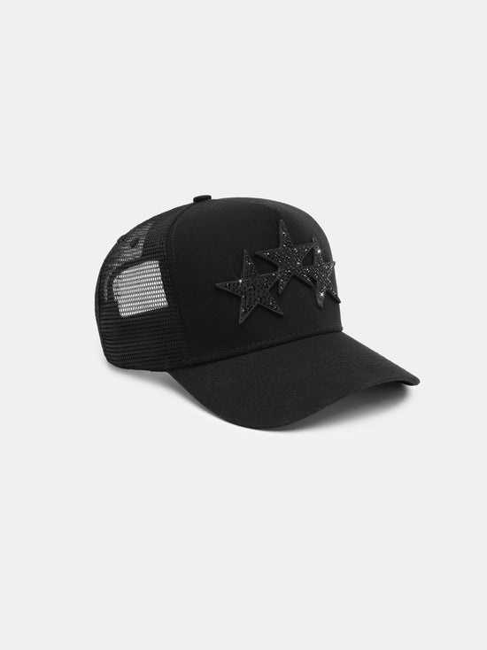 CRYSTAL 3 STAR TRUCKER HAT - Black Black