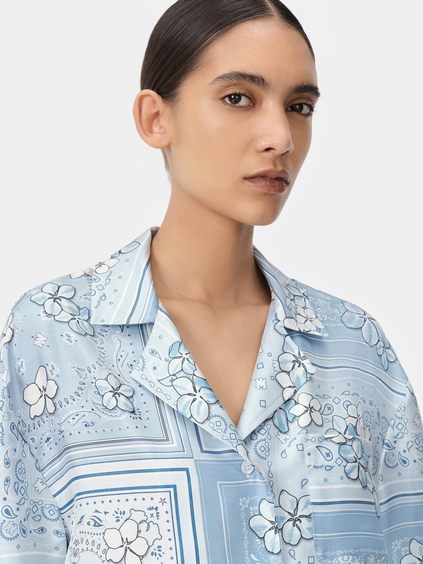 WOMEN - WOMEN'S BANDANA FLORAL PJ SHIRT - Cerulean