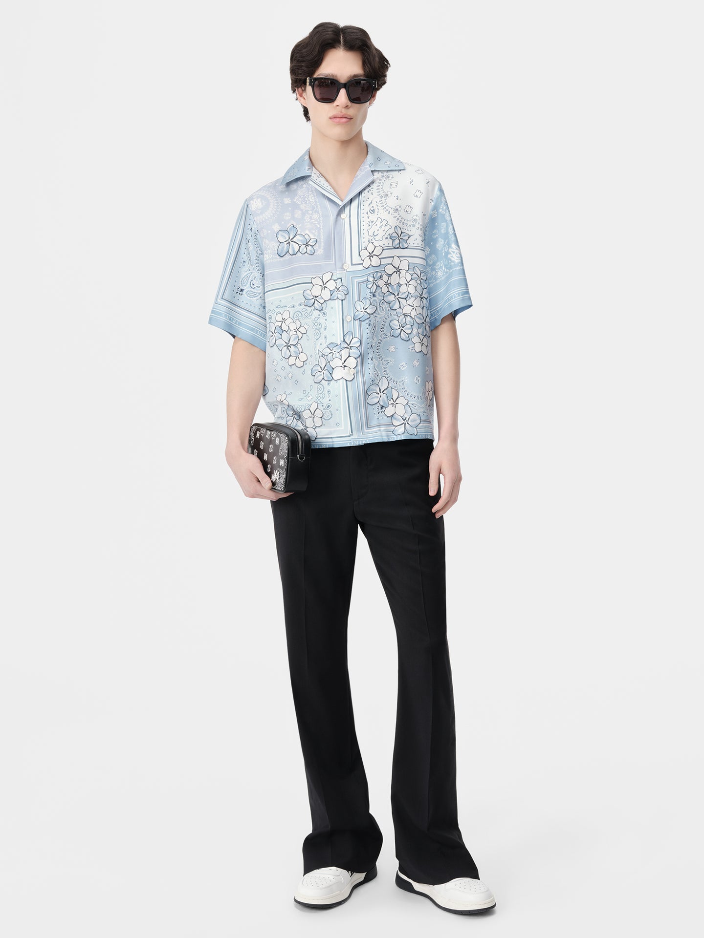 BANDANA FLORAL BOWLING SHIRT - Cerulean