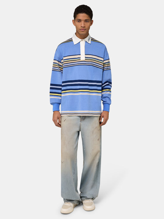 STRIPED OVERSIZED LONG SLEEVE POLO - Blue - AMIRI