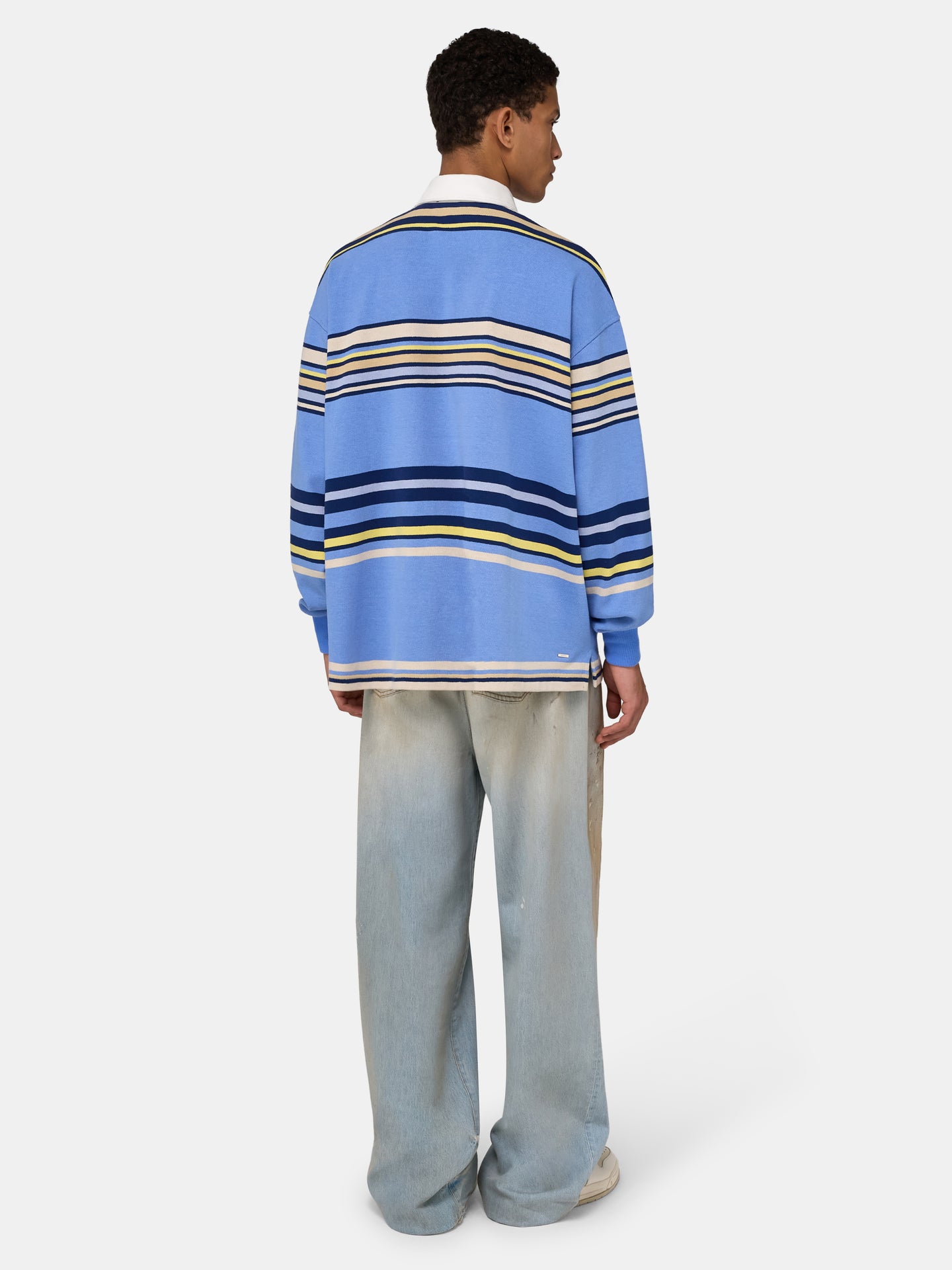 STRIPED OVERSIZED LONG SLEEVE POLO - Blue - AMIRI