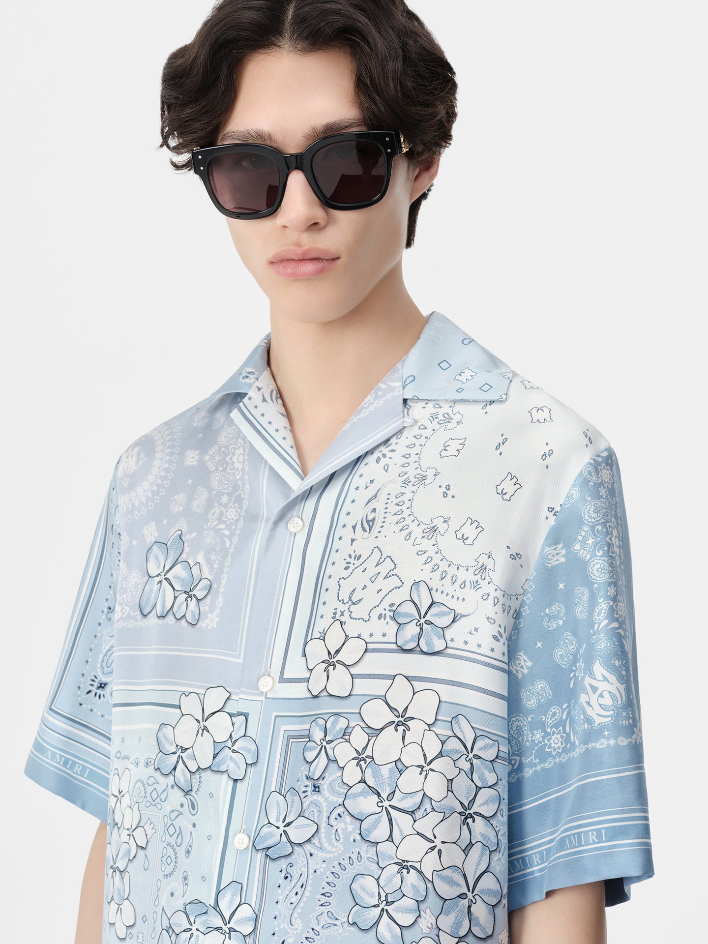 BANDANA FLORAL BOWLING SHIRT - Cerulean