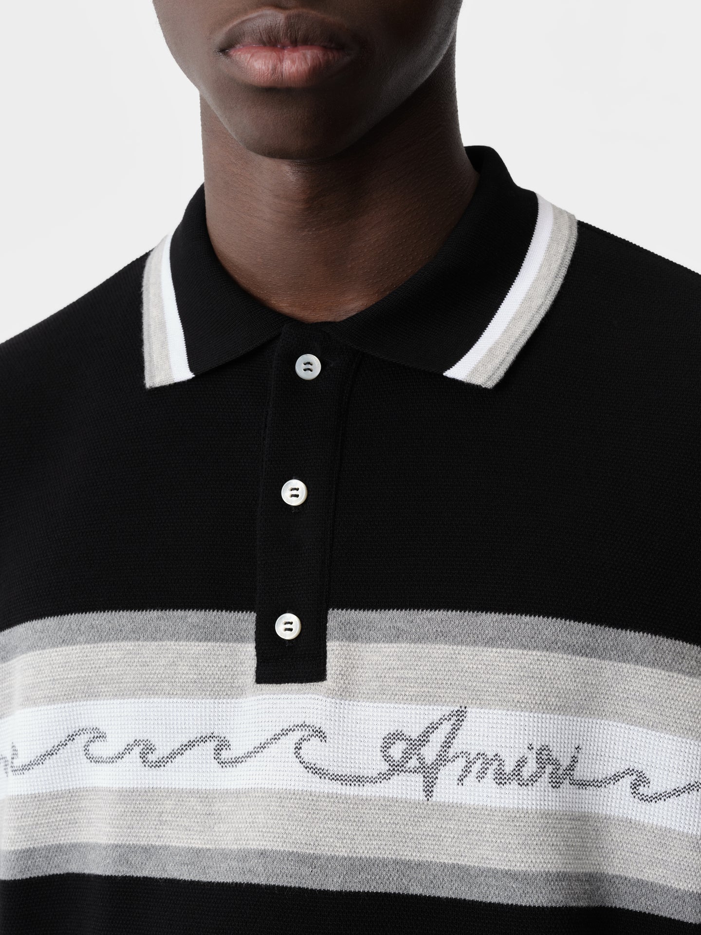 AMIRI WAVE BAJA STRIPE POLO - Black