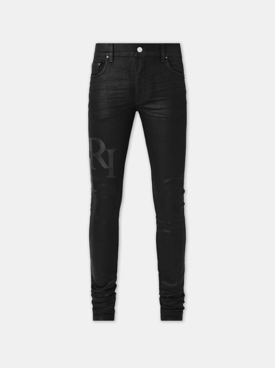 WAXED STAGGERED LOGO SKINNY JEAN - Black Wax