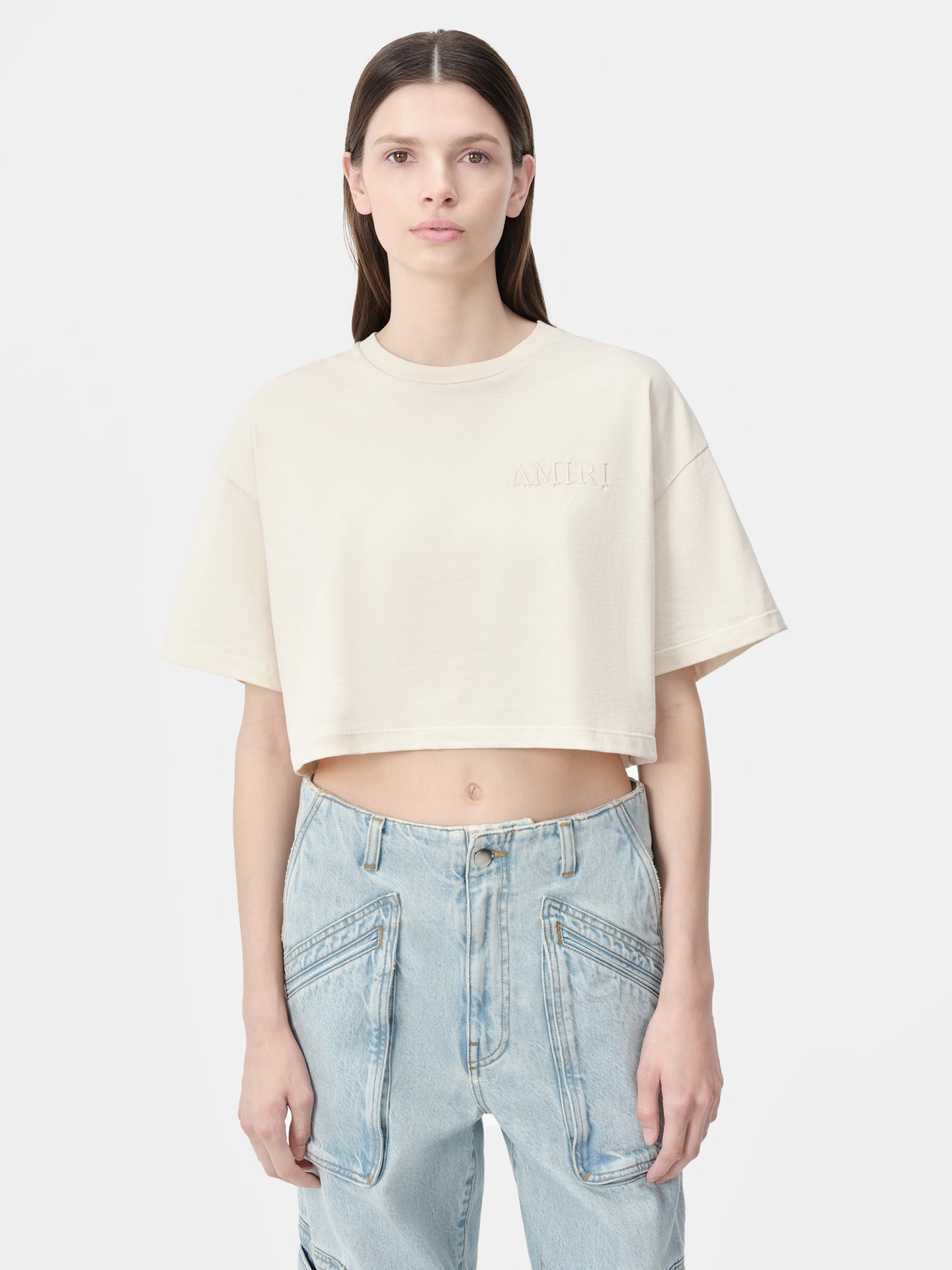 WOMEN - WOMEN'S AMIRI EMBROIDERED CROPPED TEE - Alabaster